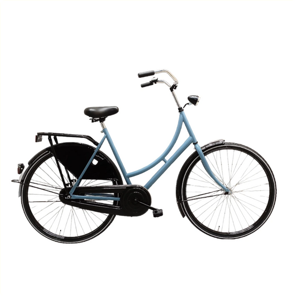 Avalon Oma D50cm. Kleur: Pastelblauw. Uitvoering: remnaaf. Met oa: witte lijn banden, Rigida GL velgen, linnen jasbeschermers, spaak 13 , Hesling kettingkast, Thun trapas, Humpert stuur , MADE IN HOLLAND. - AE-trading