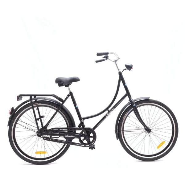 Wheelerz Oma 26'' / 48cm , zwart, 26 x 1.75 banden, trapas met industrie lagers, oversized achterdrager, stalen kettingkast, zwarte spaken, led verlichting. (verbeterde kwaliteit!) - AE-trading