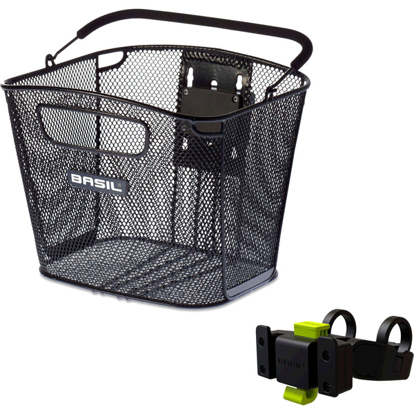 Basil mand Bold front KF + KF stuurbocht houder 26L zwart - AE-trading