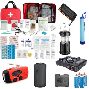 Noodpakket Compleet - Waterfilter - Opbergzak - Solar Powerbank - Gasfornuis - Nood Radio - EHBO-kit - Isolatiedeken - AE-trading