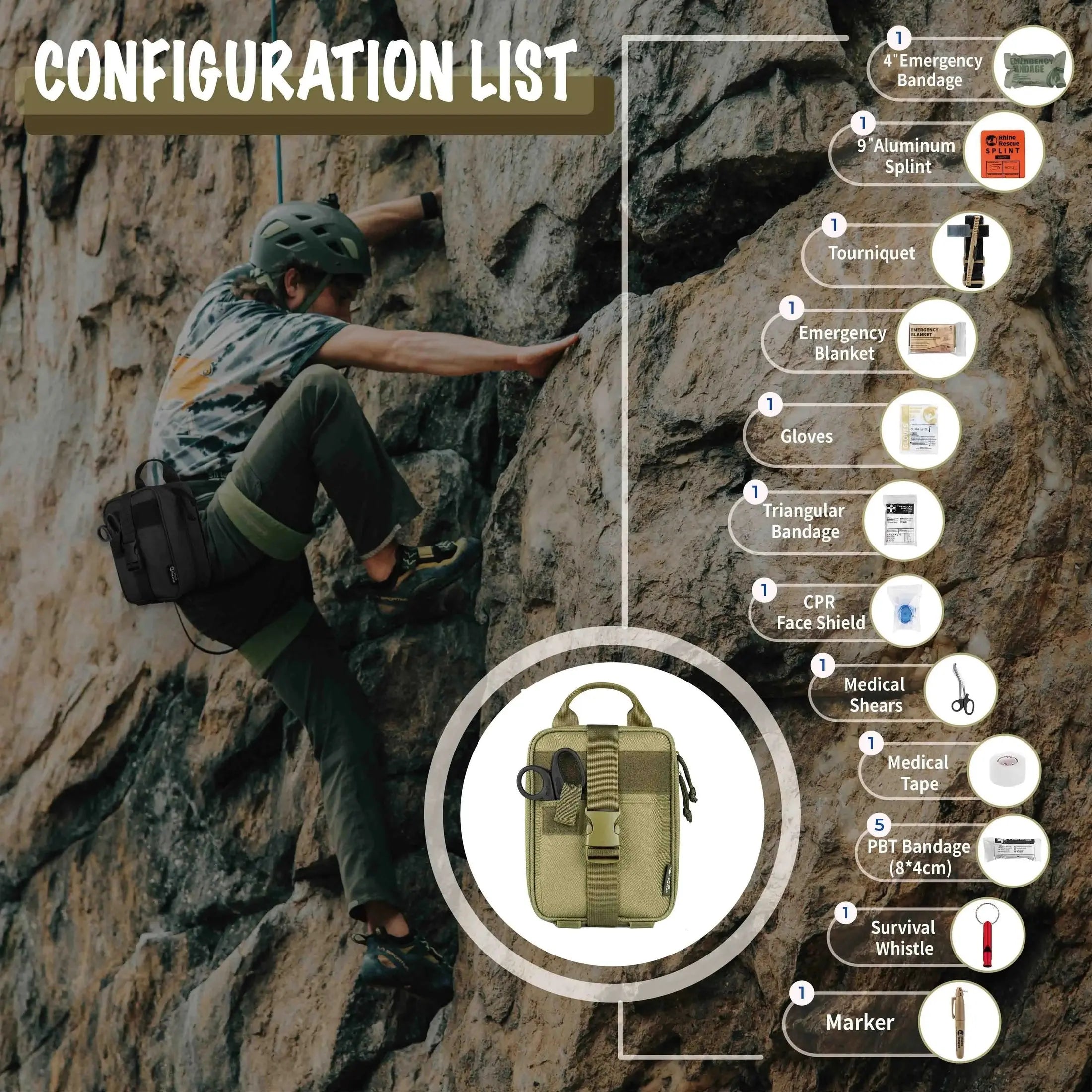 Noodpakket - Rhino EHBO Survival Kit: IFAK Pouch met 20 EMT-items voor Noodgevallen - AE-trading