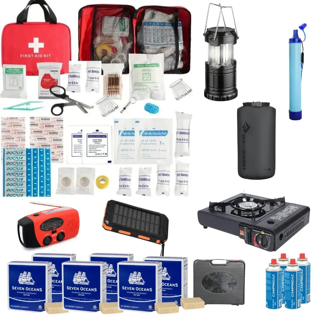 Noodpakket voor 72 Uur op advies Overheid Compleet - Waterfilter - Opbergzak - Solar Powerbank - Gasfornuis - Nood Radio - EHBO-kit - Isolatiedeken - AE-trading