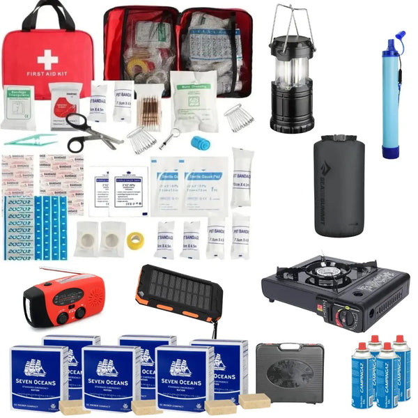Noodpakket voor 72 Uur op advies Overheid Compleet - Waterfilter - Opbergzak - Solar Powerbank - Gasfornuis - Nood Radio - EHBO-kit - Isolatiedeken - AE-trading