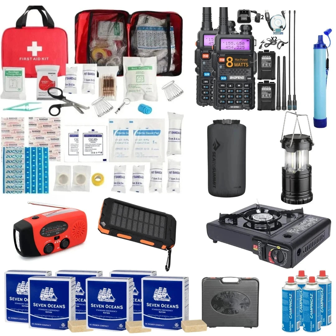 Noodpakket voor 72 Uur op advies van Overheid Black Out Compleet - Walkie Talkie - Waterfilter - Opbergzak - Solar Powerbank - Gasfornuis - Nood Radio - EHBO-kit - Isolatiedeken - AE-trading