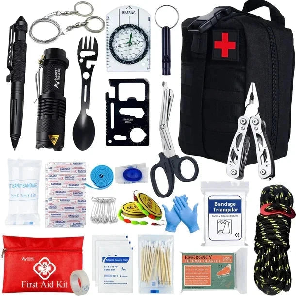 Noodrugzak Compleet Noodpakket Oorlog Rampsituatie - Zwart - Noodrantsoen - Waterfilter - Noodradio - EHBO-kit - Powerbank - Black Out Solar - AE-trading
