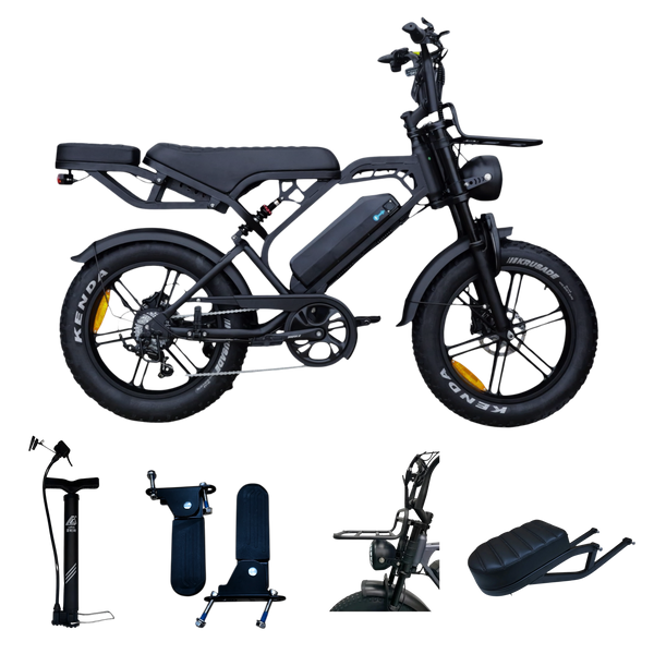 QmWheel V20 Pro fatbike — Zwart, incl. accessoireset