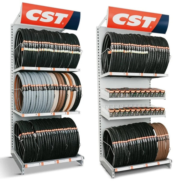CST bandenschap Optie 3 met ruimte voor ongeveer 125 buiten- en 240 binnenbanden. Hoogte: 250cm, breedte: 200cm, diepte: 77 cm. Incl 2 rollen buitenbanden naar keuze, Vraag onze vertegenwoordigers voor meer informatie of plaatsing - AE-trading