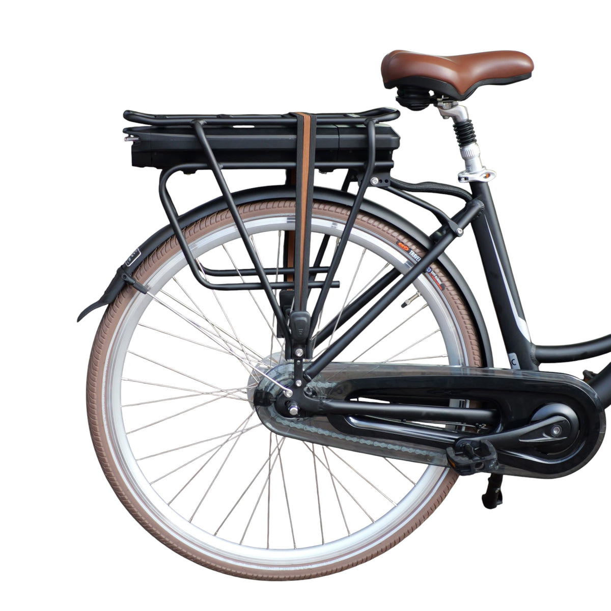 Vogue Basic N3 Elektrische Fiets - Mat Zwart met Bruine Accenten - 47 cm
