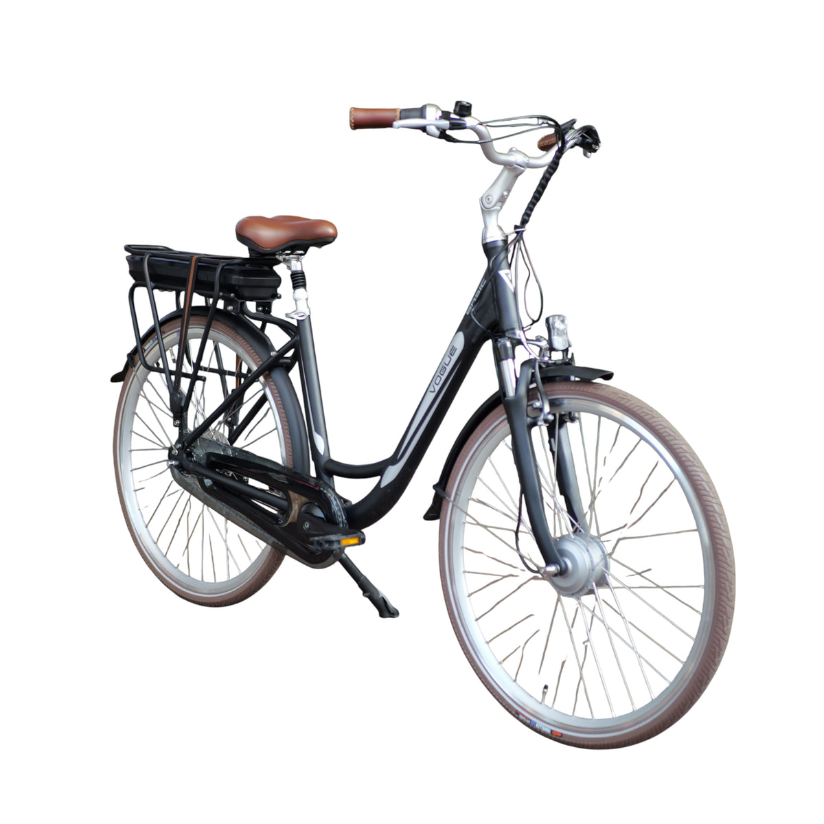 Vogue Basic N3 Elektrische Fiets - Mat Zwart met Bruine Accenten - 47 cm