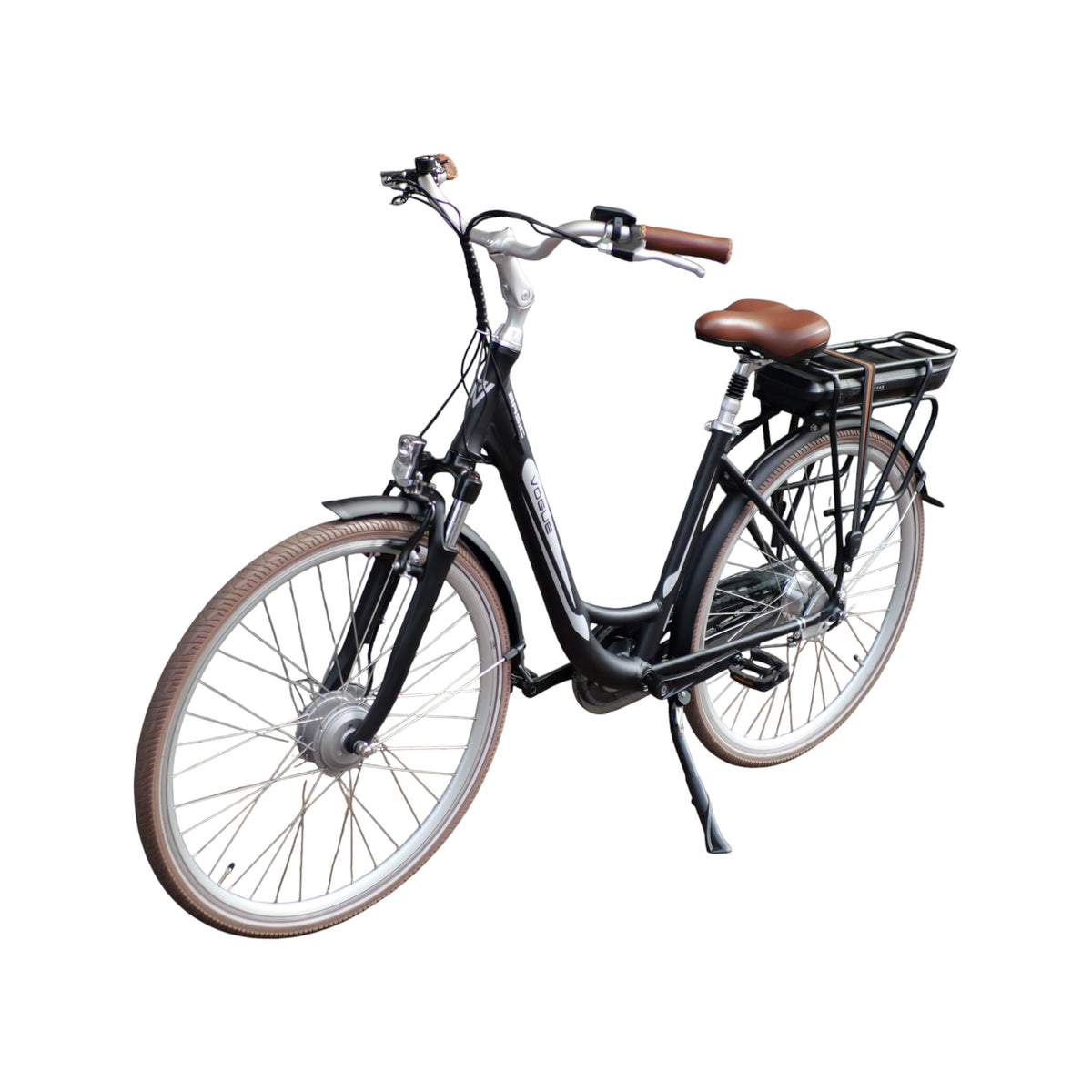 Vogue Basic N3 Elektrische Fiets - Mat Zwart met Bruine Accenten - 47 cm