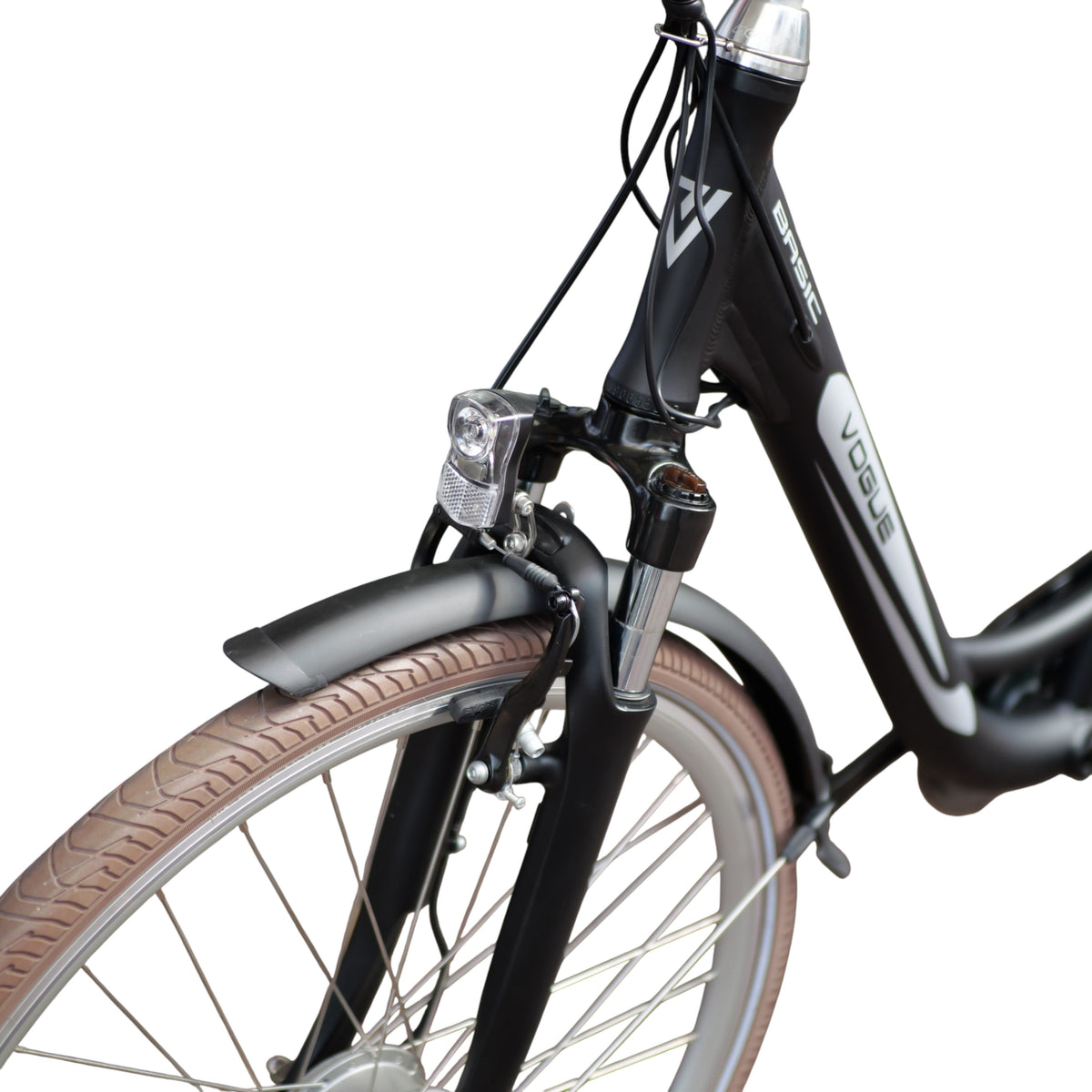 Vogue Basic N3 Elektrische Fiets - Mat Zwart met Bruine Accenten - 47 cm