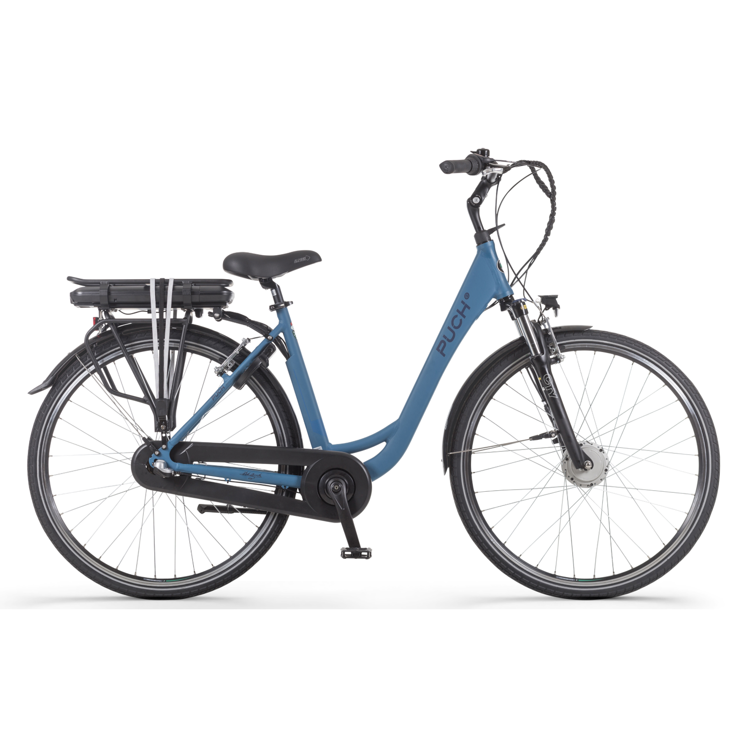 PUCH E-Folk N3 – Elektrische Unisex Stadsfiets – 28 inch- Mat Blauw – Voorwielmotor – Shimano Nexus 3 Versnellingen – 468 Wh Accu - AE-trading