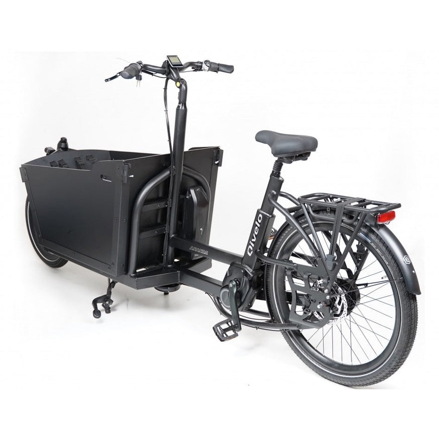 Qivelo Ananda Twowheel 48V – Mat Zwart/Bruin – Elektrische Bakfiets – 614Wh