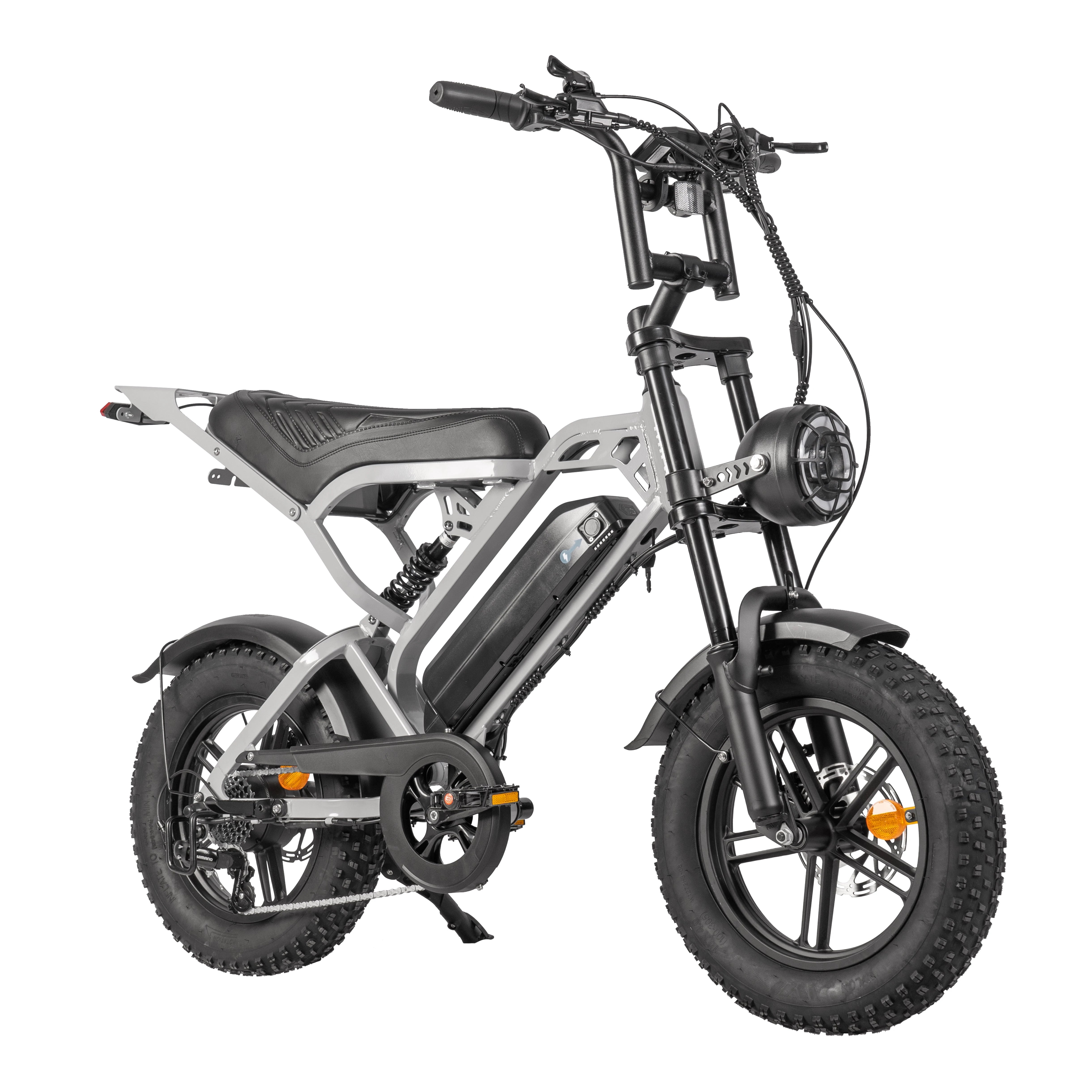 QmWheel V20 Mini Fatbike - Kinderfatbike - Grijs - 16x4 inch - 150 kg Draagvermogen - Accu 36V (13Ah) - 250W Motor - Shimano 7 Versnellingen - Hydraulische Schijfremmen - AE-trading