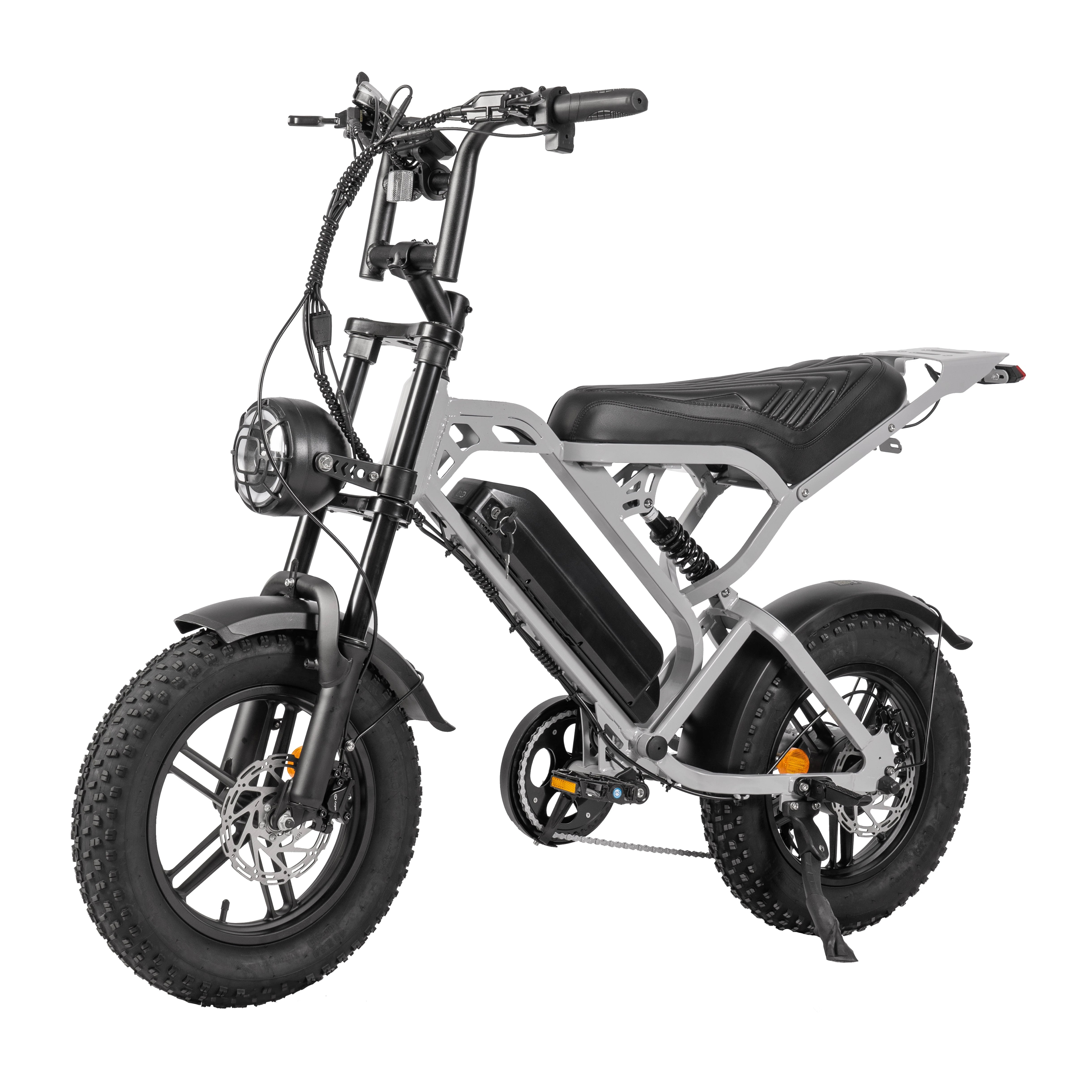 QmWheel V20 Mini Fatbike - Kinderfatbike - Grijs - 16x4 inch - 150 kg Draagvermogen - Accu 36V (13Ah) - 250W Motor - Shimano 7 Versnellingen - Hydraulische Schijfremmen - AE-trading