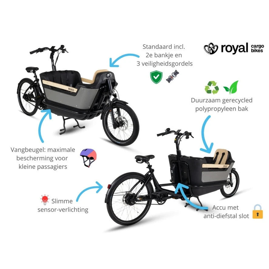 Royal Cargo Bike 2W Premium – Taupe Grijs – Elektrische Bakfiets – 630Wh - AE-trading