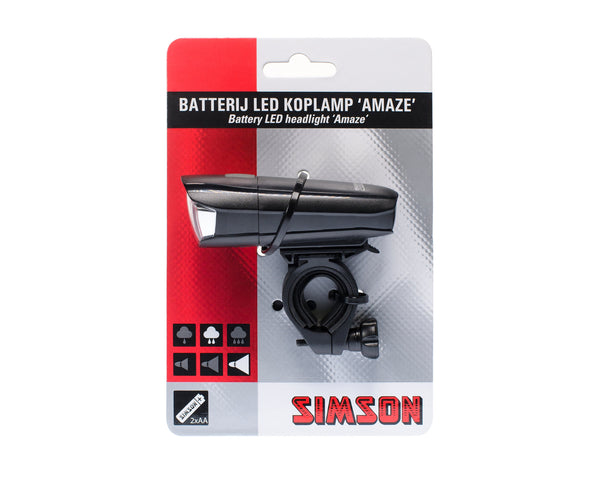 Simson koplamp Amaze batterij 25 lux stuurbocht - AE-trading