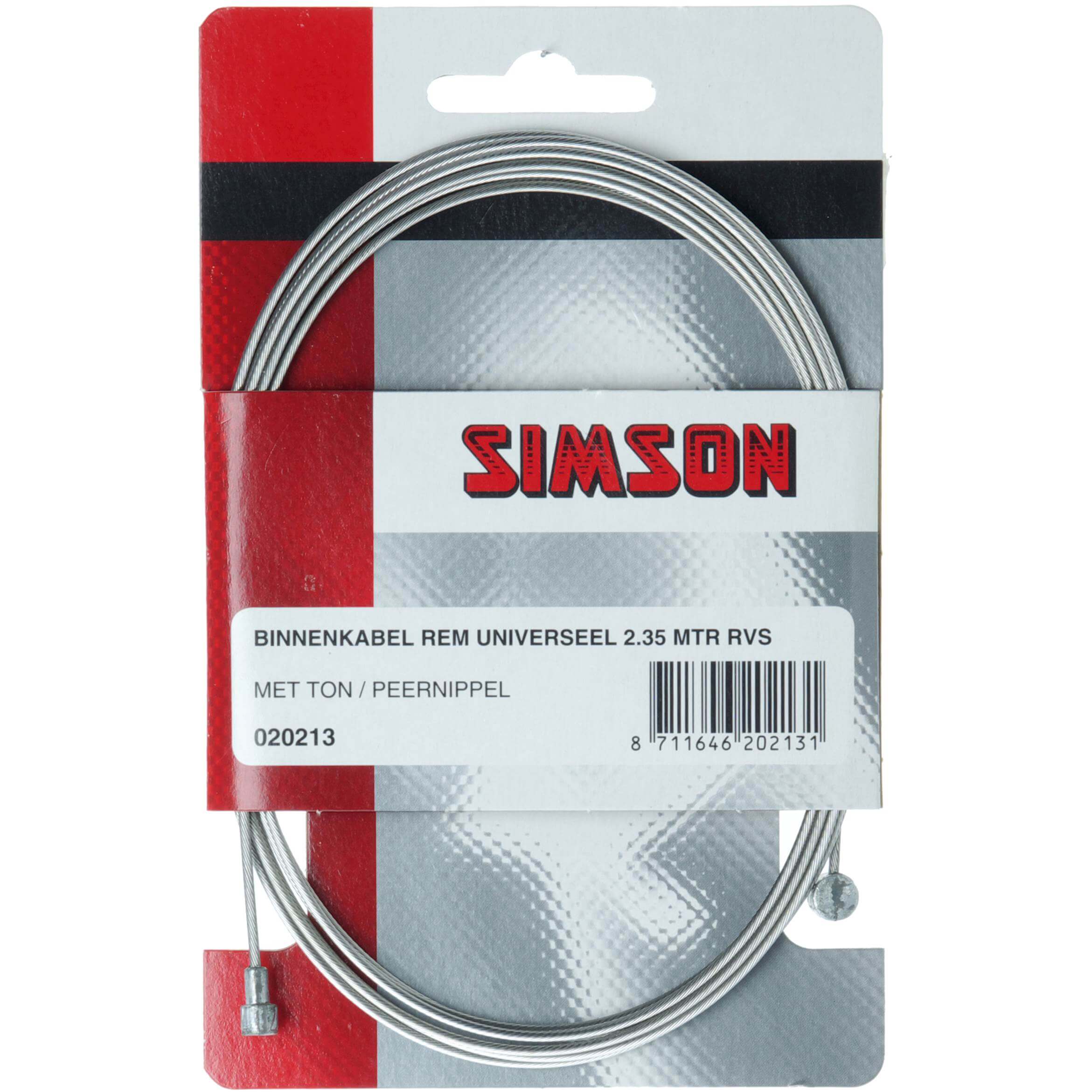 Simson rem binnenkabel rvs 2.35m 2 nippels ton/peer - AE-trading
