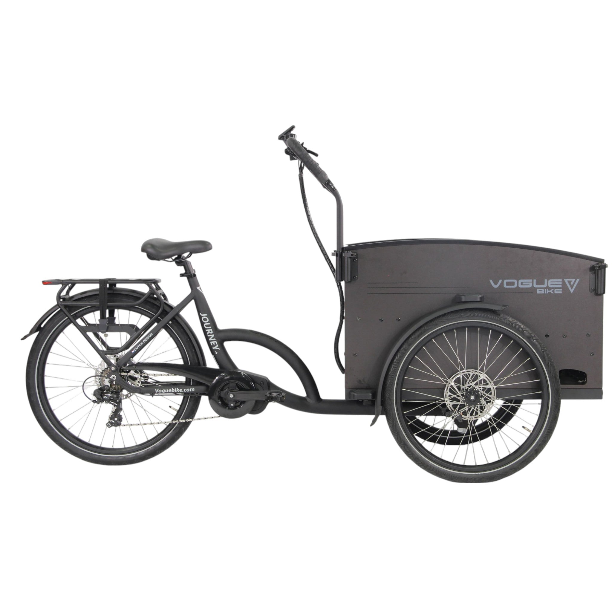 Vogue Journey Plus - Elektrische Bakfiets - Mat Zwart - Zwarte Accenten - 48 cm - Accu 522Wh (36V, 14.5Ah) - Ananda Middenmotor - Shimano 7 Versnellingen - Hydraulische Remmen - AE-trading