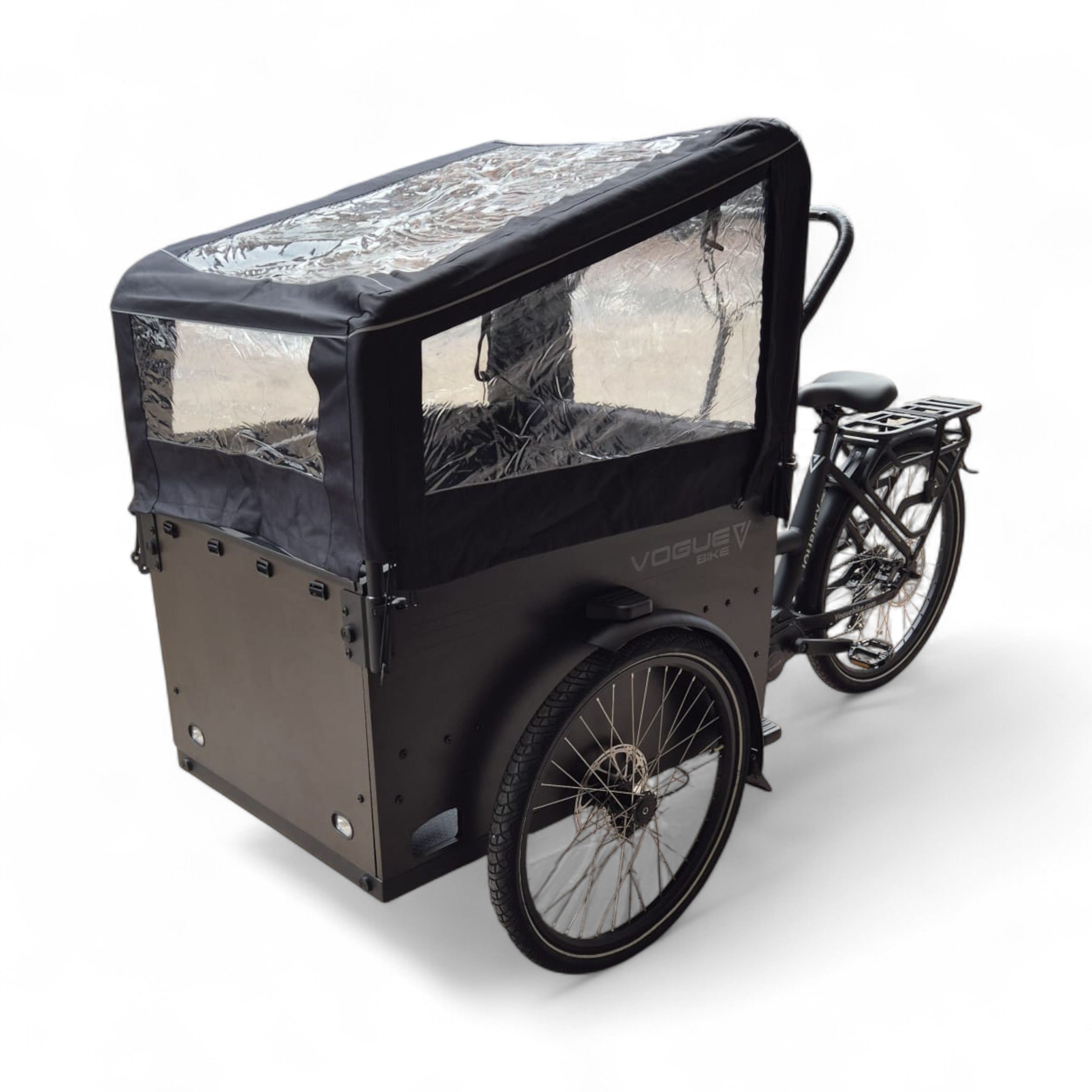 Vogue Journey Plus - Elektrische Bakfiets - Mat Zwart Zwarte Accenten - 48 cm - Accu 522Wh (36V, 14.5Ah) - Ananda Middenmotor - Shimano 7 Versnellingen - Hydraulische Remmen - AE-trading