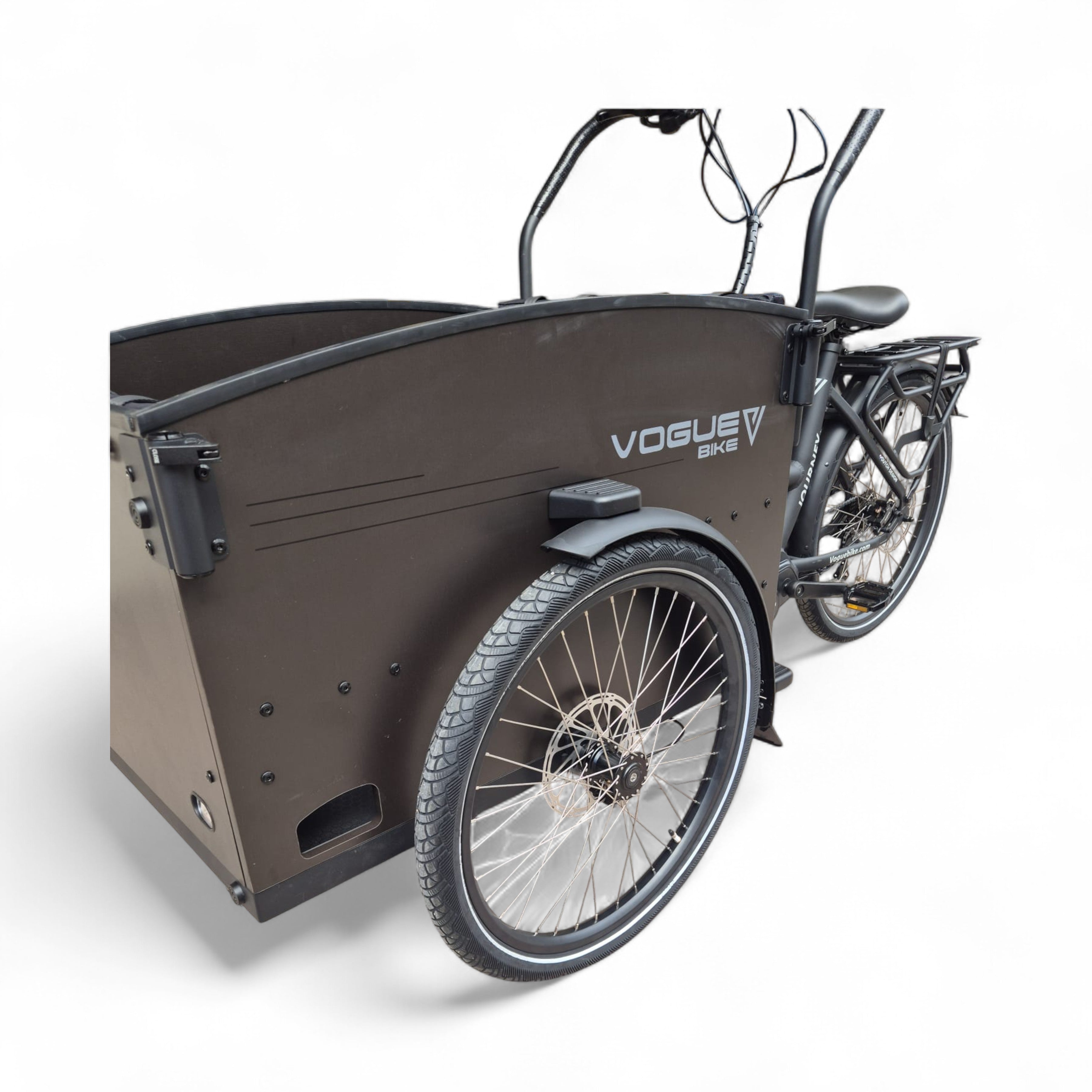 Vogue Journey Plus - Elektrische Bakfiets - Mat Zwart Zwarte Accenten - 48 cm - Accu 522Wh (36V, 14.5Ah) - Ananda Middenmotor - Shimano 7 Versnellingen - Hydraulische Remmen - AE-trading
