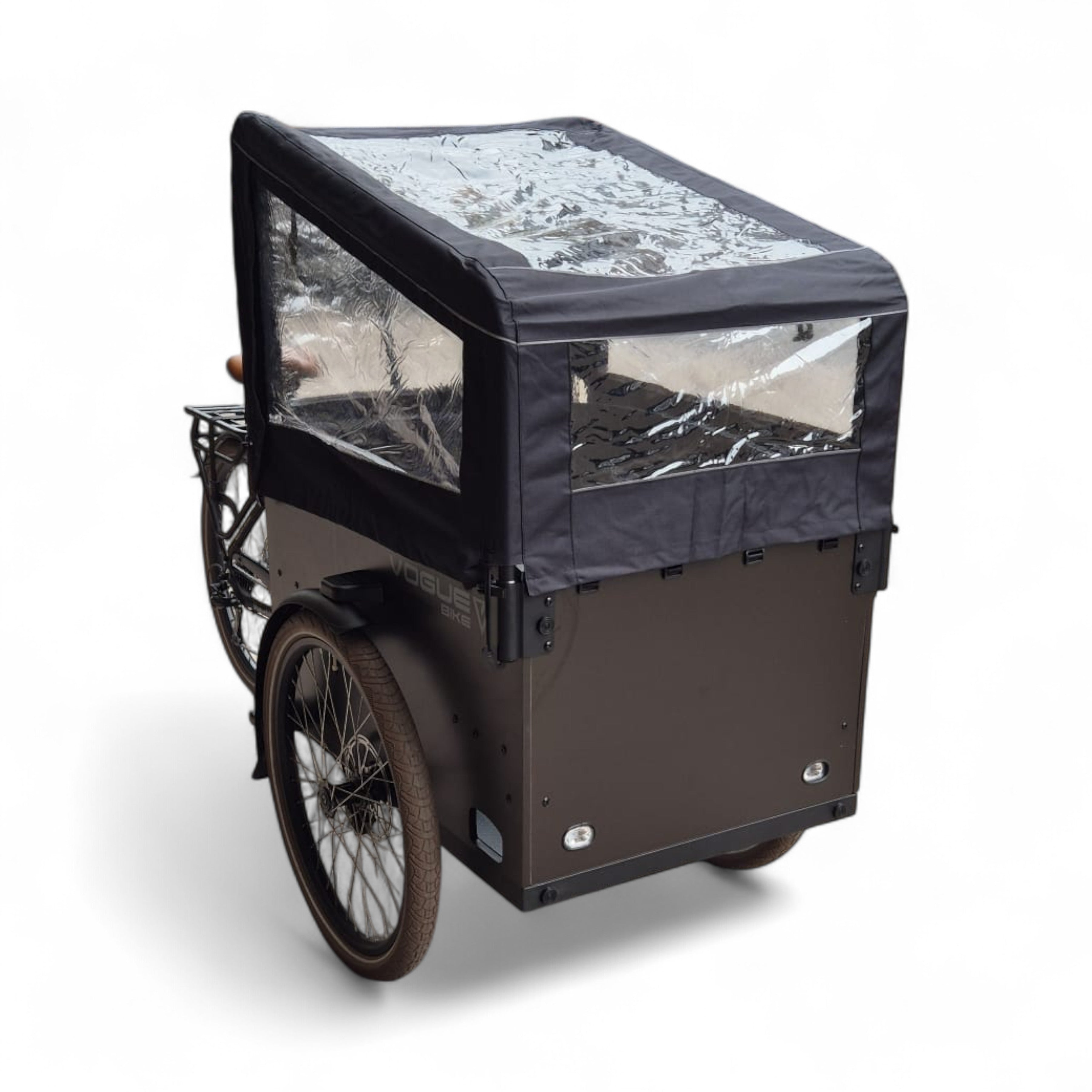 Vogue Journey Plus - Elektrische Bakfiets - Mat Zwart Bruine Accenten - 48 cm - Accu 522Wh (36V, 14.5Ah) - Ananda Middenmotor - Shimano 7 Versnellingen - Hydraulische Remmen - AE-trading