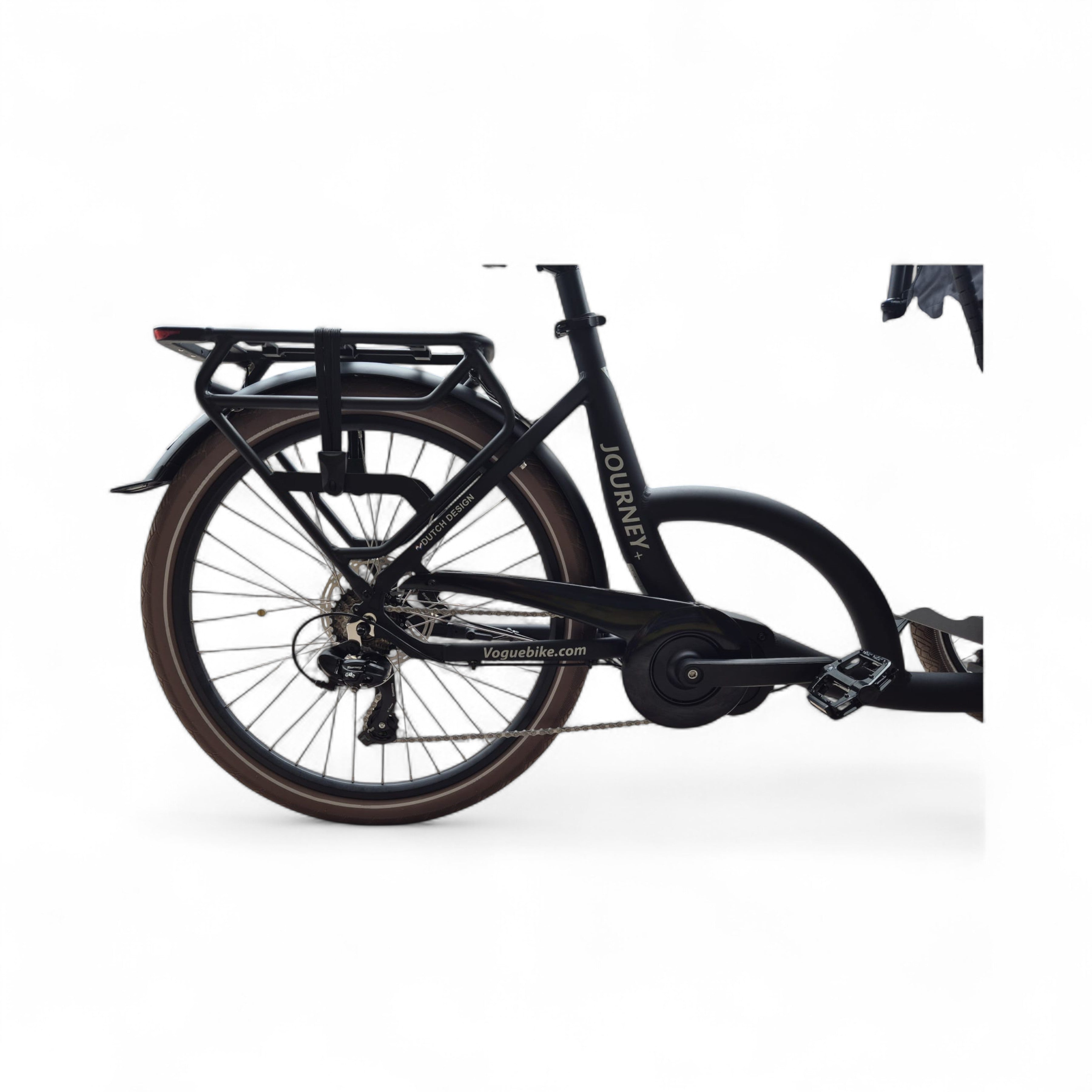 Vogue Journey Plus - Elektrische Bakfiets - Mat Zwart Bruine Accenten - 48 cm - Accu 522Wh (36V, 14.5Ah) - Ananda Middenmotor - Shimano 7 Versnellingen - Hydraulische Remmen - AE-trading