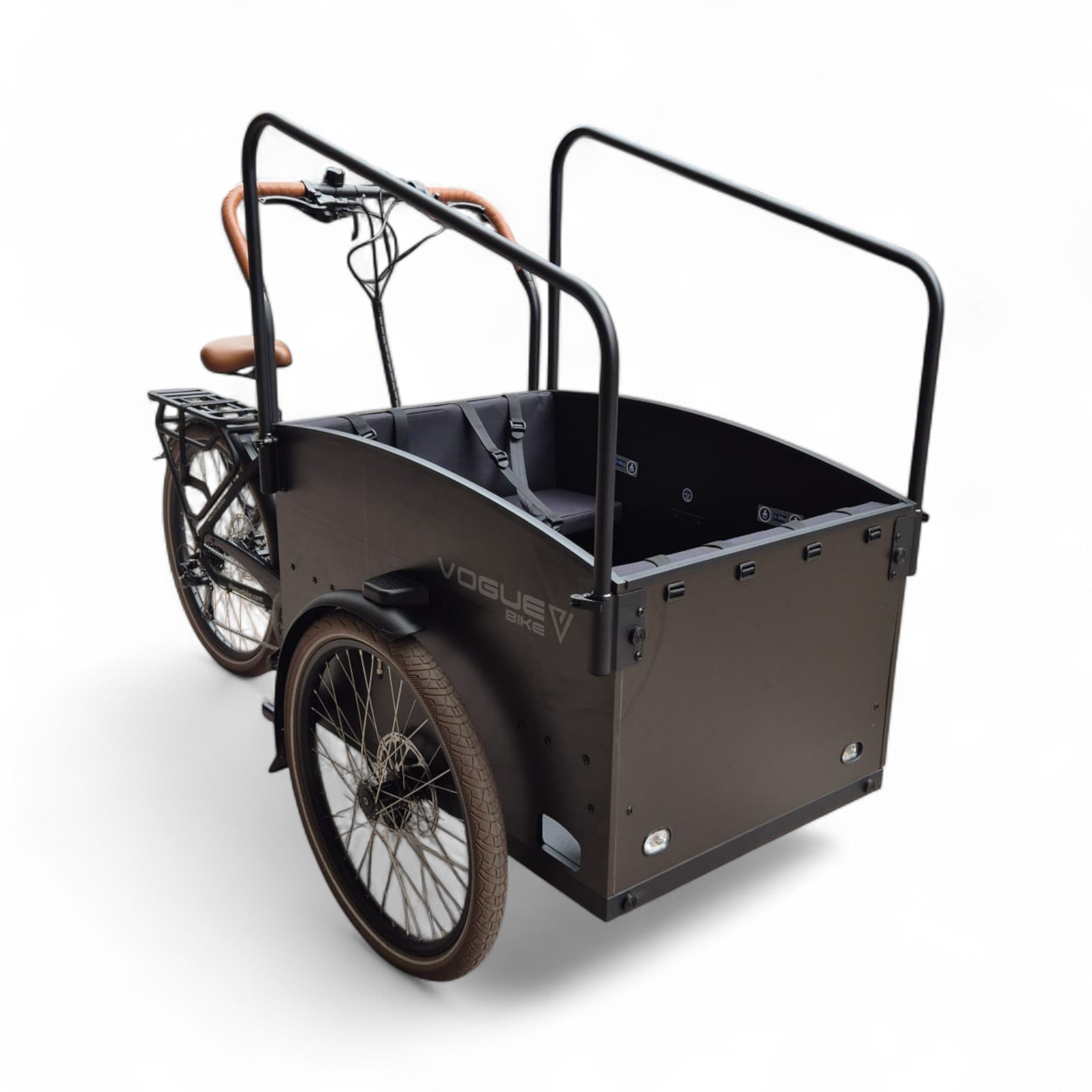 Vogue Journey Plus - Elektrische Bakfiets - Mat Zwart Bruine Accenten - 48 cm - Accu 522Wh (36V, 14.5Ah) - Ananda Middenmotor - Shimano 7 Versnellingen - Hydraulische Remmen - AE-trading