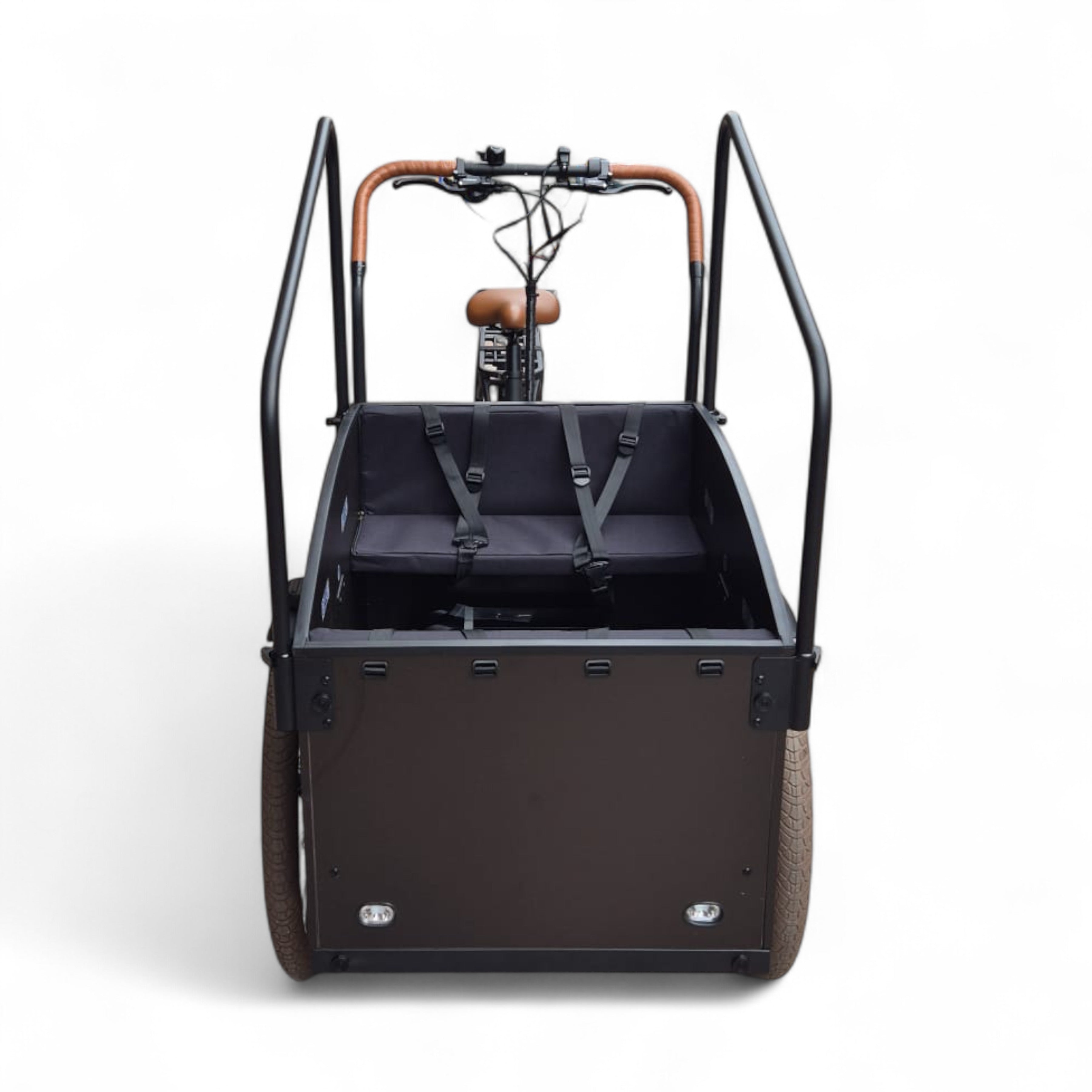 Vogue Journey Plus - Elektrische Bakfiets - Mat Zwart Bruine Accenten - 48 cm - Accu 522Wh (36V, 14.5Ah) - Ananda Middenmotor - Shimano 7 Versnellingen - Hydraulische Remmen - AE-trading