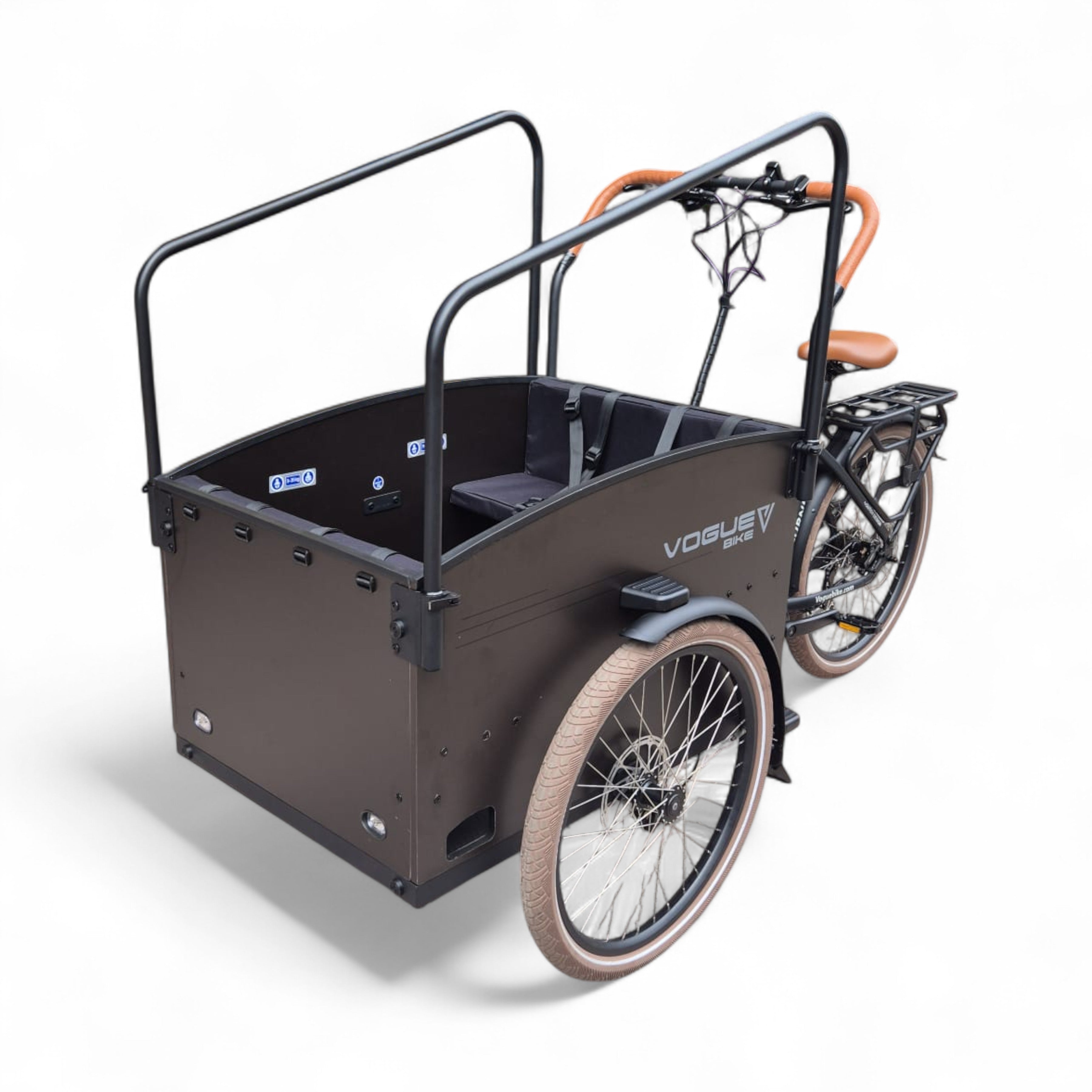 Vogue Journey Plus - Elektrische Bakfiets - Mat Zwart Bruine Accenten - 48 cm - Accu 522Wh (36V, 14.5Ah) - Ananda Middenmotor - Shimano 7 Versnellingen - Hydraulische Remmen - AE-trading