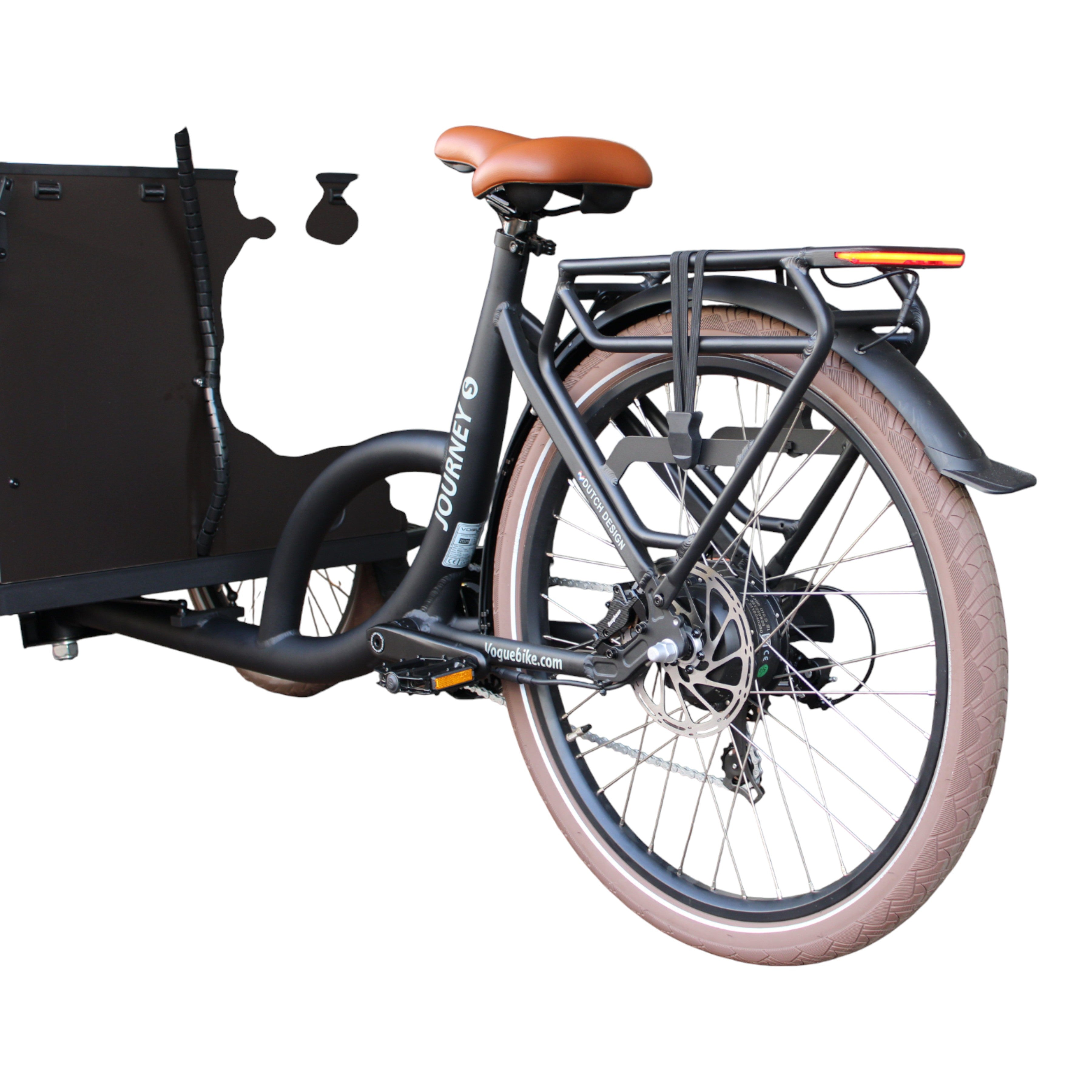 Vogue Bakfiets E-Cargo Journey-S 7DR met Hydraulische Remmen - Zwart met Bruine Accenten - AE-trading