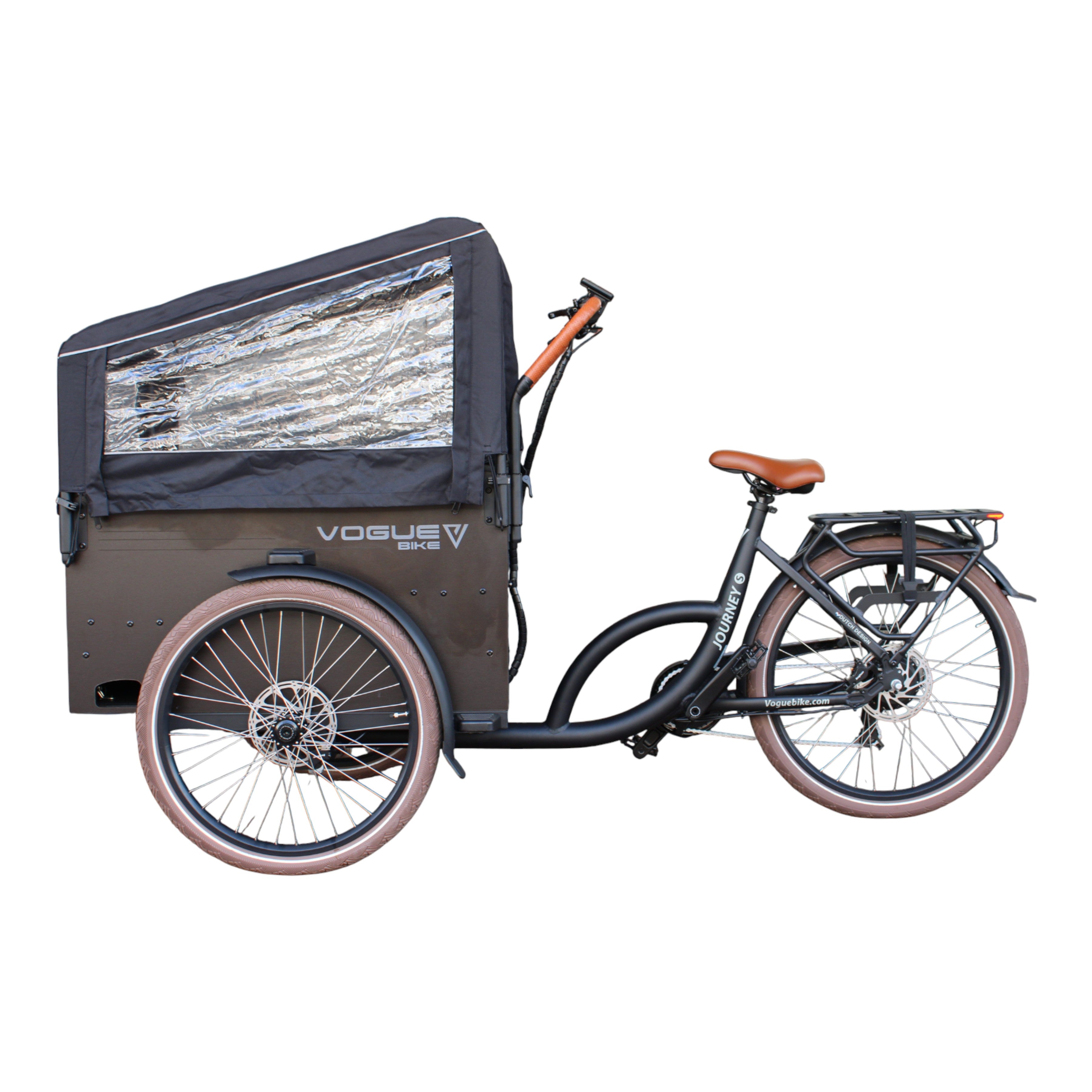 Vogue Bakfiets E-Cargo Journey-S 7DR met Hydraulische Remmen - Zwart met Bruine Accenten - AE-trading