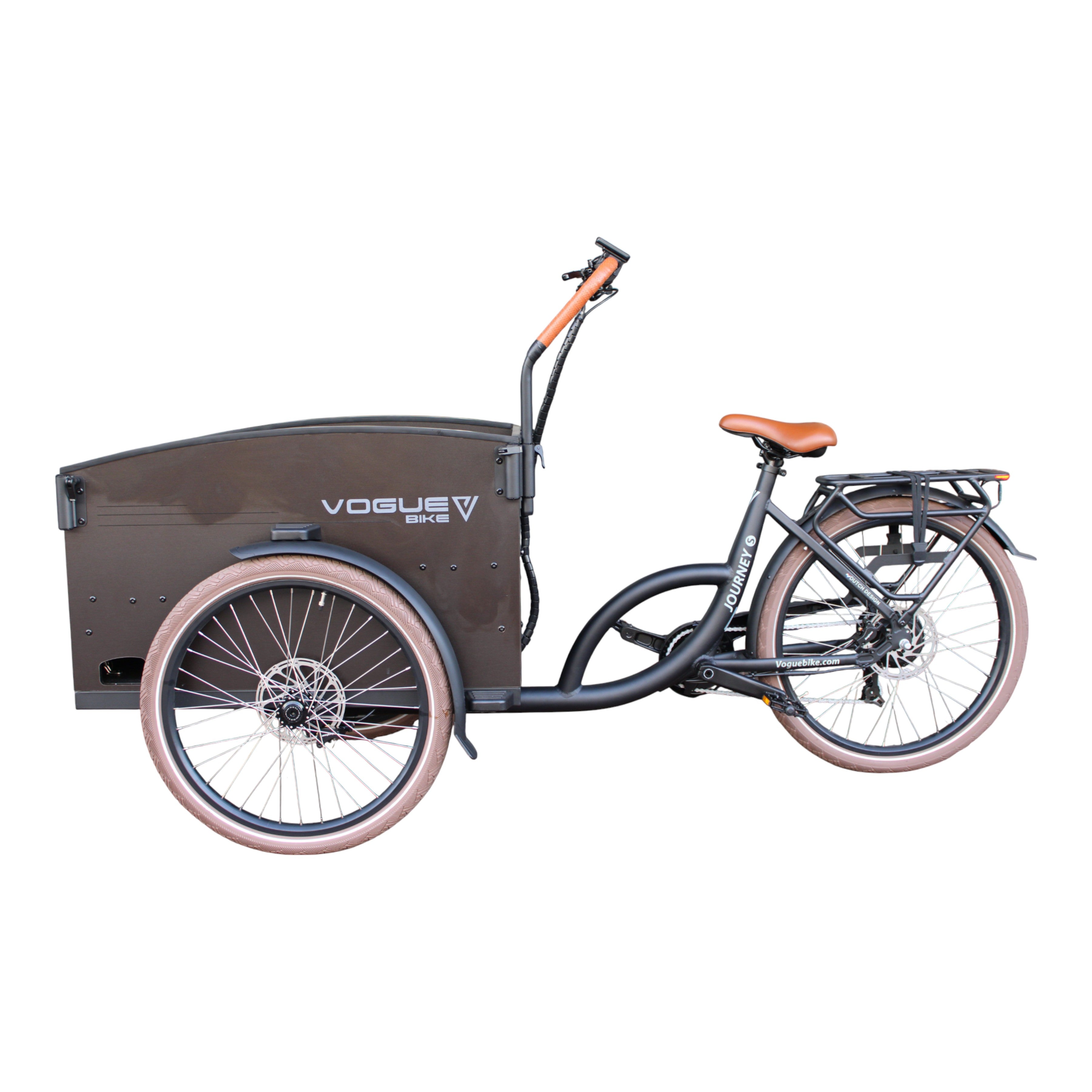 Vogue Bakfiets E-Cargo Journey-S 7DR met Hydraulische Remmen - Zwart met Bruine Accenten - AE-trading