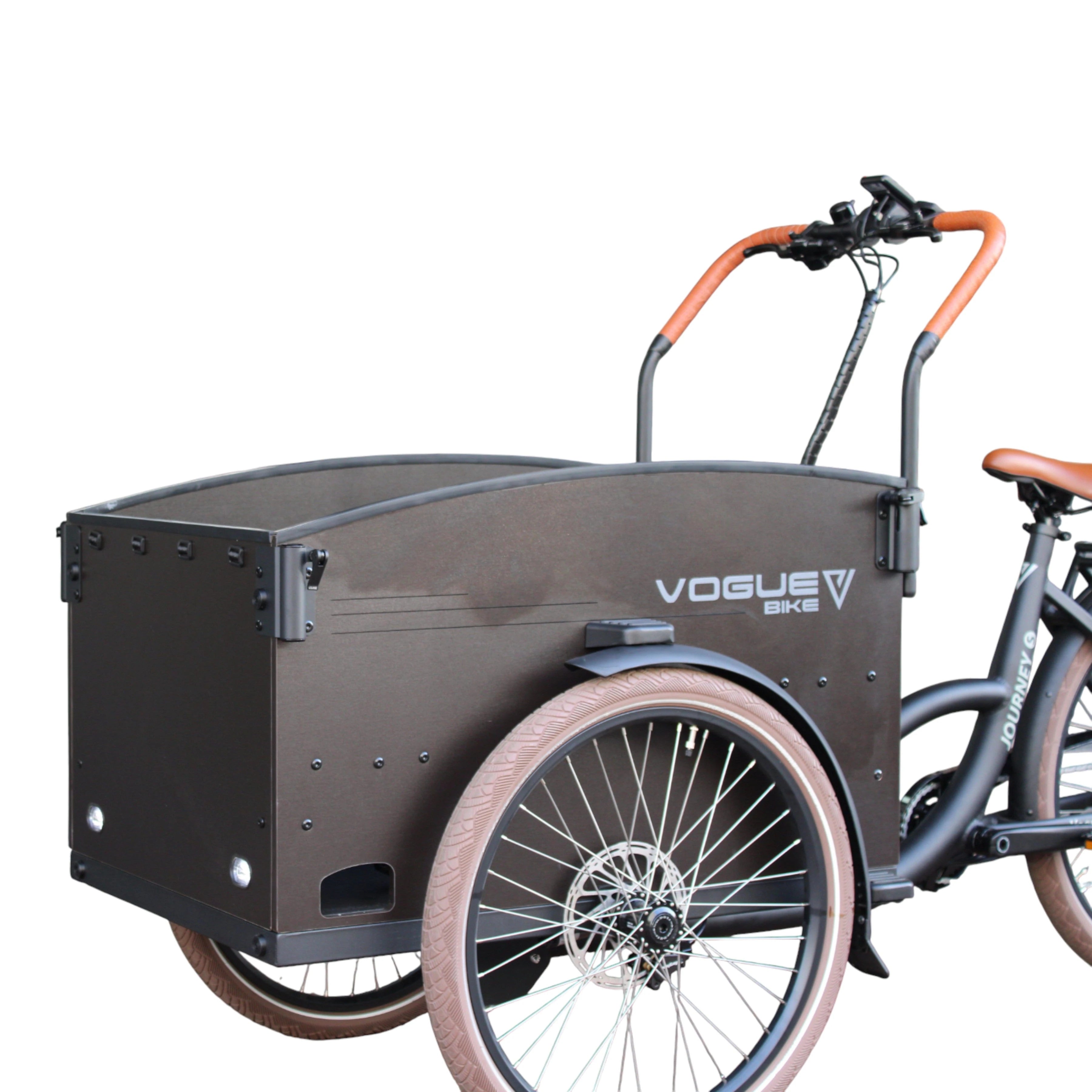 Vogue Bakfiets E-Cargo Journey-S 7DR met Hydraulische Remmen - Zwart met Bruine Accenten - AE-trading
