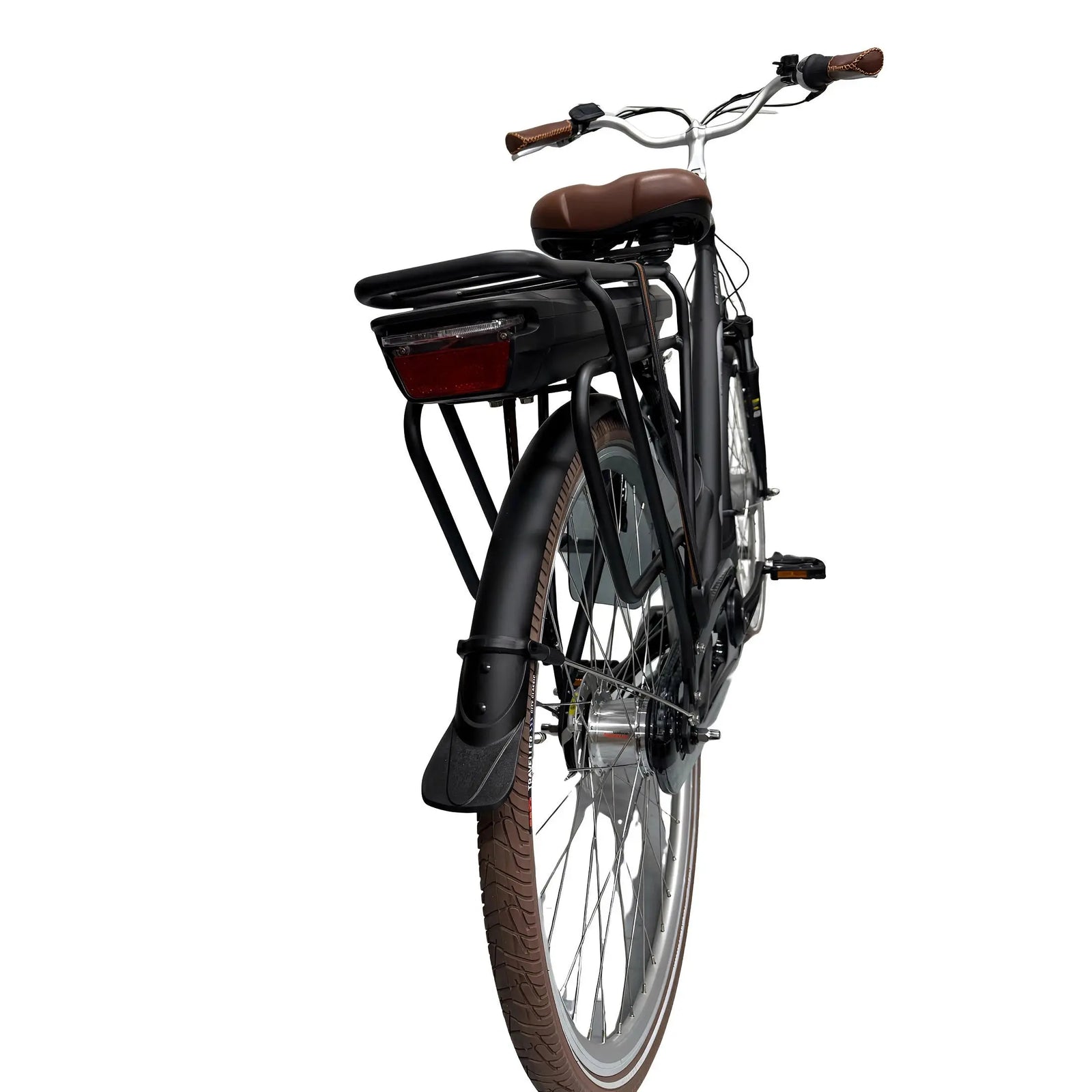Vogue Basic N3 Elektrische Fiets - Mat Zwart met Bruine Accenten - 47 cm - AE-trading