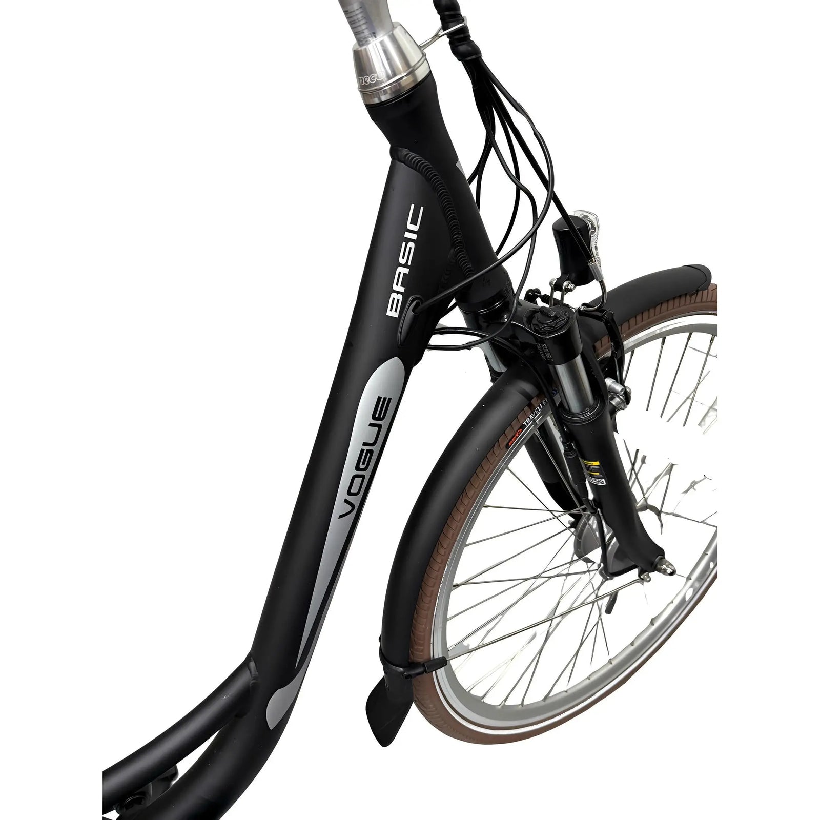 Vogue Basic N3 Elektrische Fiets - Mat Zwart met Bruine Accenten - 47 cm - AE-trading