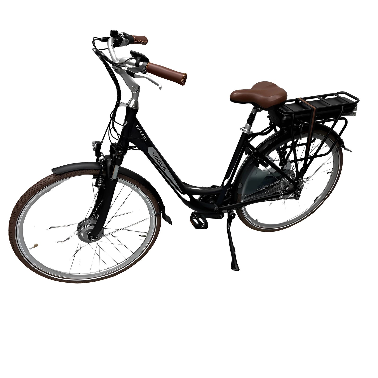 Vogue Basic N3 Elektrische Fiets - Mat Zwart met Bruine Accenten - 47 cm - AE-trading