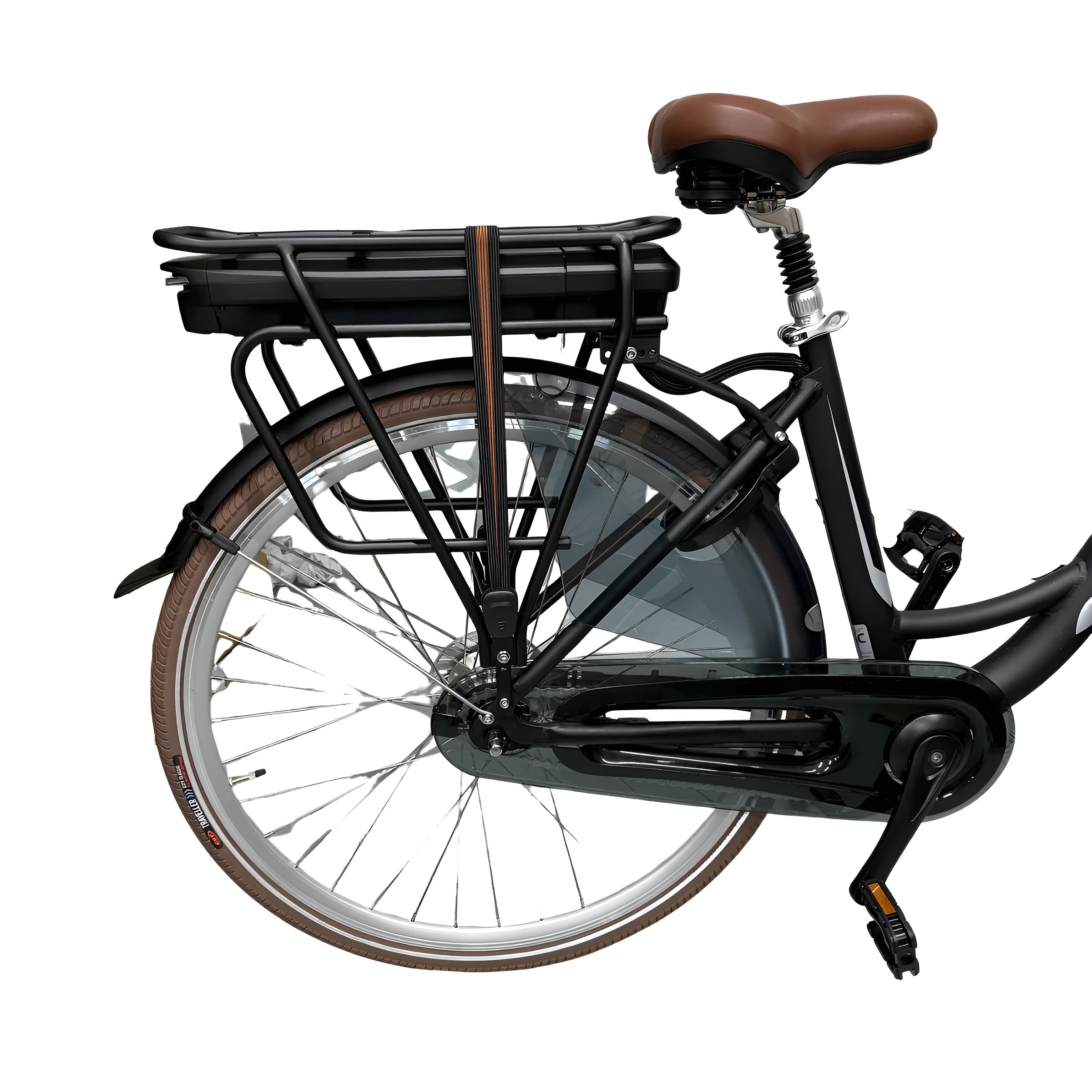 Vogue Basic N7 Elektrische Fiets Mat Zwart met Bruine Accenten 47cm – Elektrische Damesfiets met 468Wh Accu - AE-trading