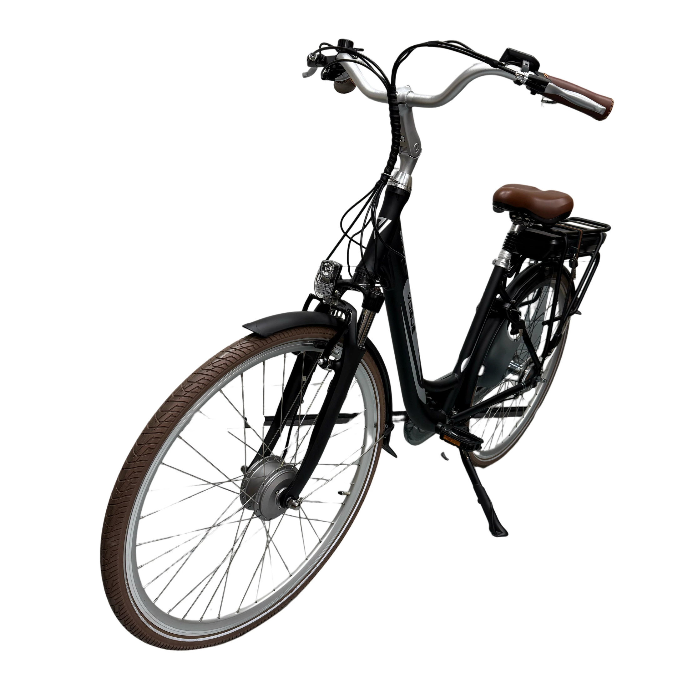 Vogue Basic N7 Elektrische Fiets Mat Zwart met Bruine Accenten 49cm – Elektrische Damesfiets met 468Wh Accu, Shimano Nexus 7 Versnellingen, Voorwielmotor & LED Verlichting – Actieradius tot 120 km - AE-trading