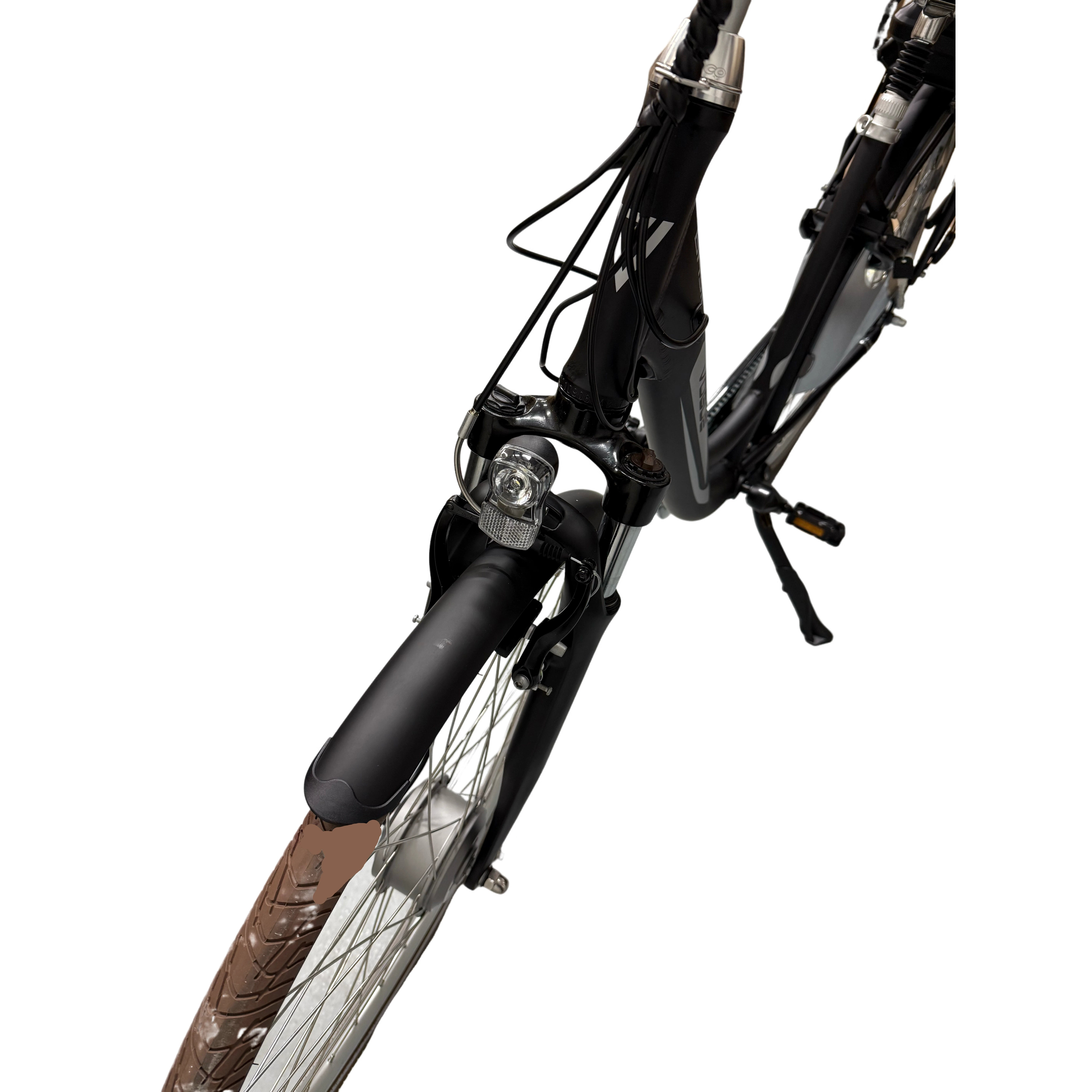 Vogue Basic N7 Elektrische Fiets Mat Zwart met Bruine Accenten 49cm – Elektrische Damesfiets met 468Wh Accu, Shimano Nexus 7 Versnellingen, Voorwielmotor & LED Verlichting – Actieradius tot 120 km - AE-trading
