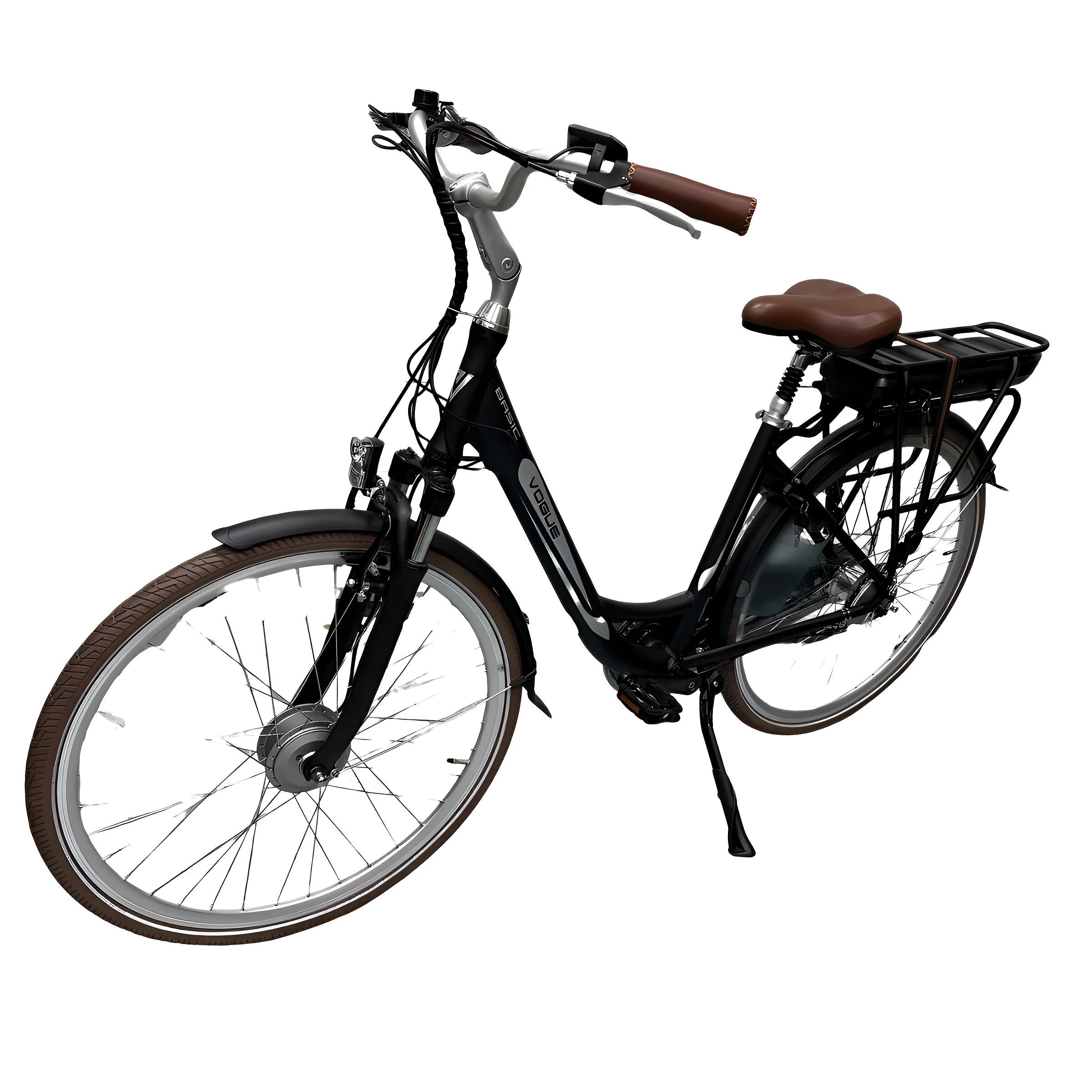 Vogue Basic N7 Elektrische Fiets Mat Zwart met Bruine Accenten 47cm – Elektrische Damesfiets met 468Wh Accu - AE-trading