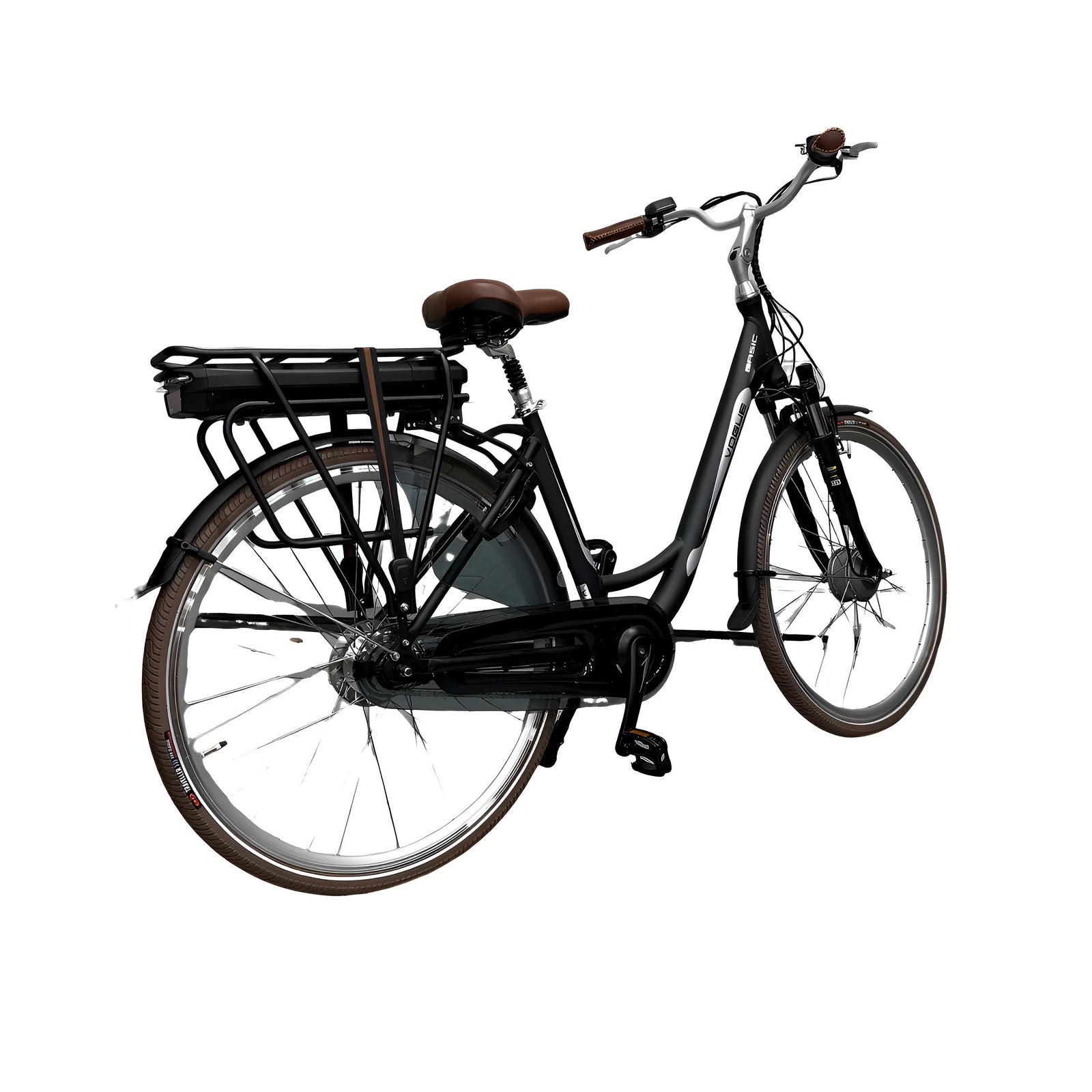 Vogue Basic N3 Elektrische Fiets - Mat Zwart met Bruine Accenten - 47 cm - AE-trading