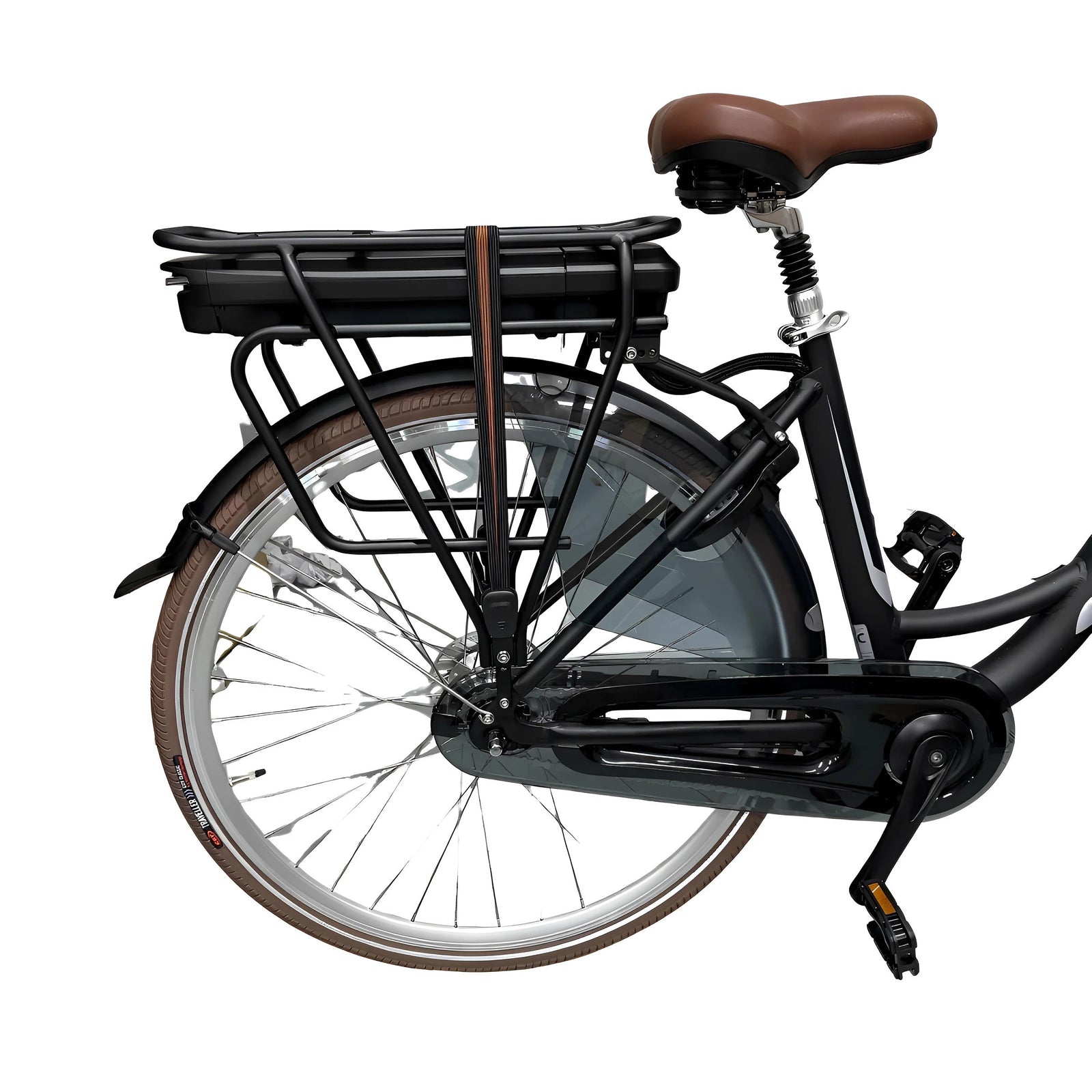 Vogue Basic N3 Elektrische Fiets - Mat Zwart met Bruine Accenten - 47 cm - AE-trading