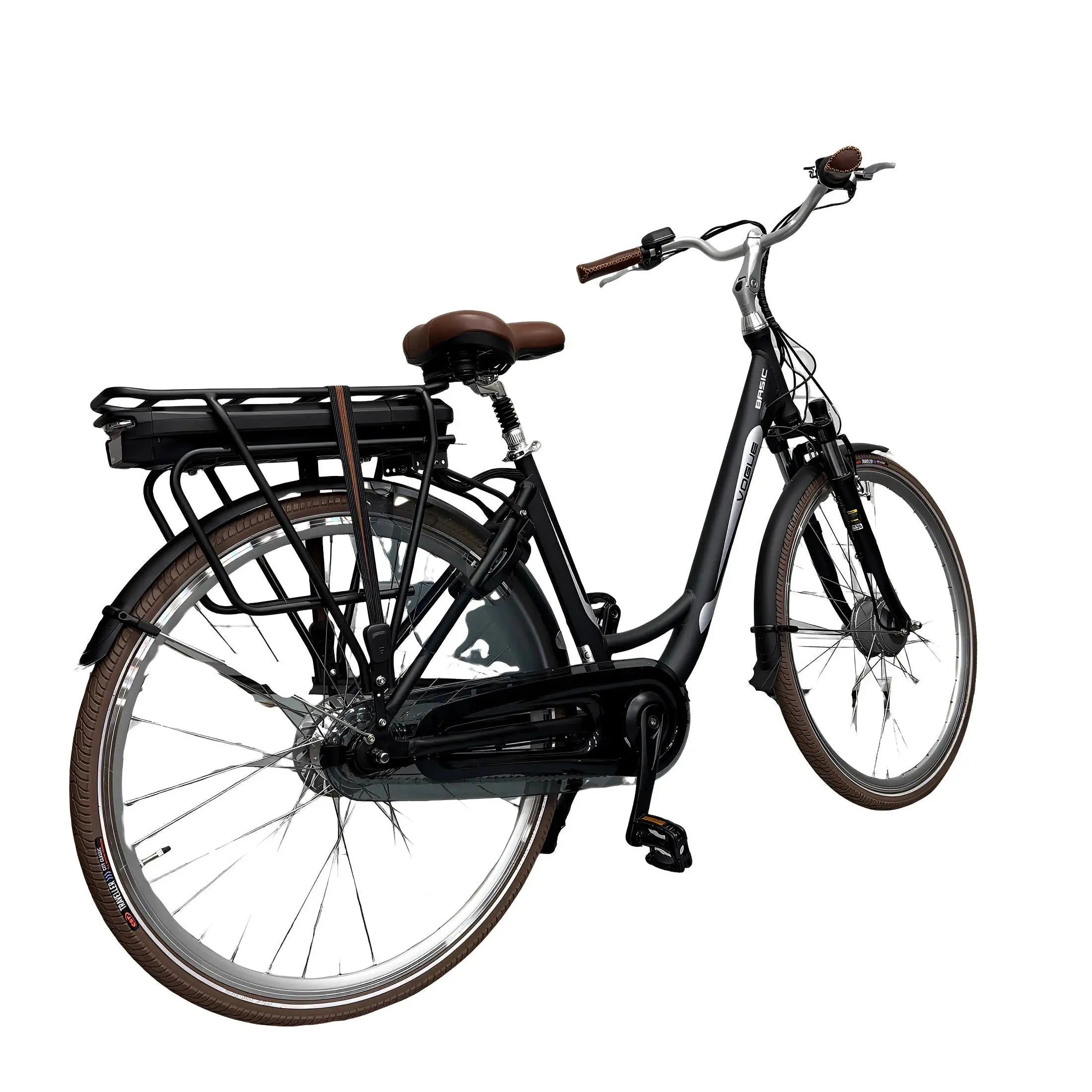 Vogue Basic Elektrische Fiets - Mat Zwart met Bruine Accenten - 49 cm - AE-trading