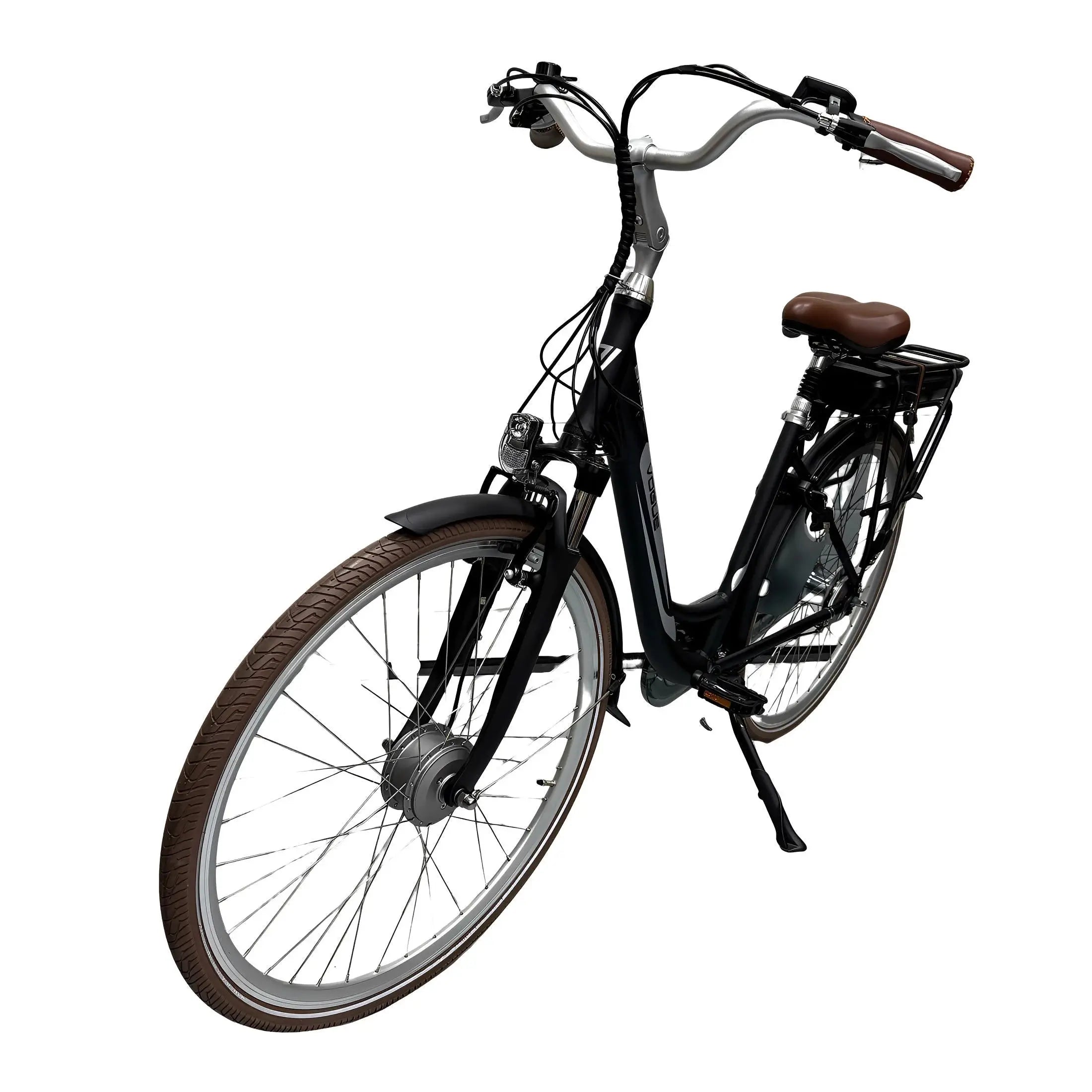 Vogue Basic N7 Elektrische Fiets Mat Zwart met Bruine Accenten 47cm – Elektrische Damesfiets met 468Wh Accu - AE-trading