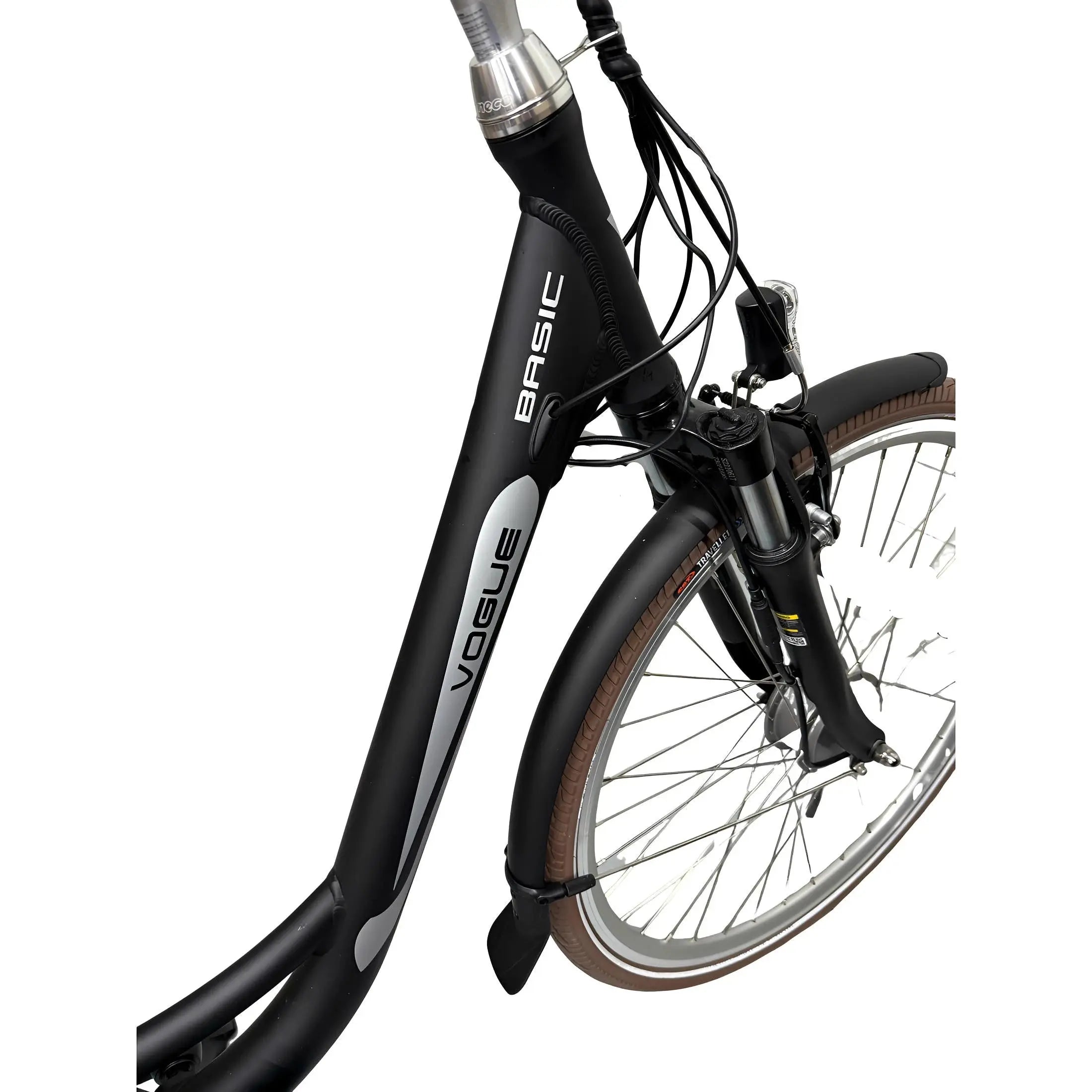 Vogue Basic N7 Elektrische Fiets Mat Zwart met Bruine Accenten 47cm – Elektrische Damesfiets met 468Wh Accu - AE-trading
