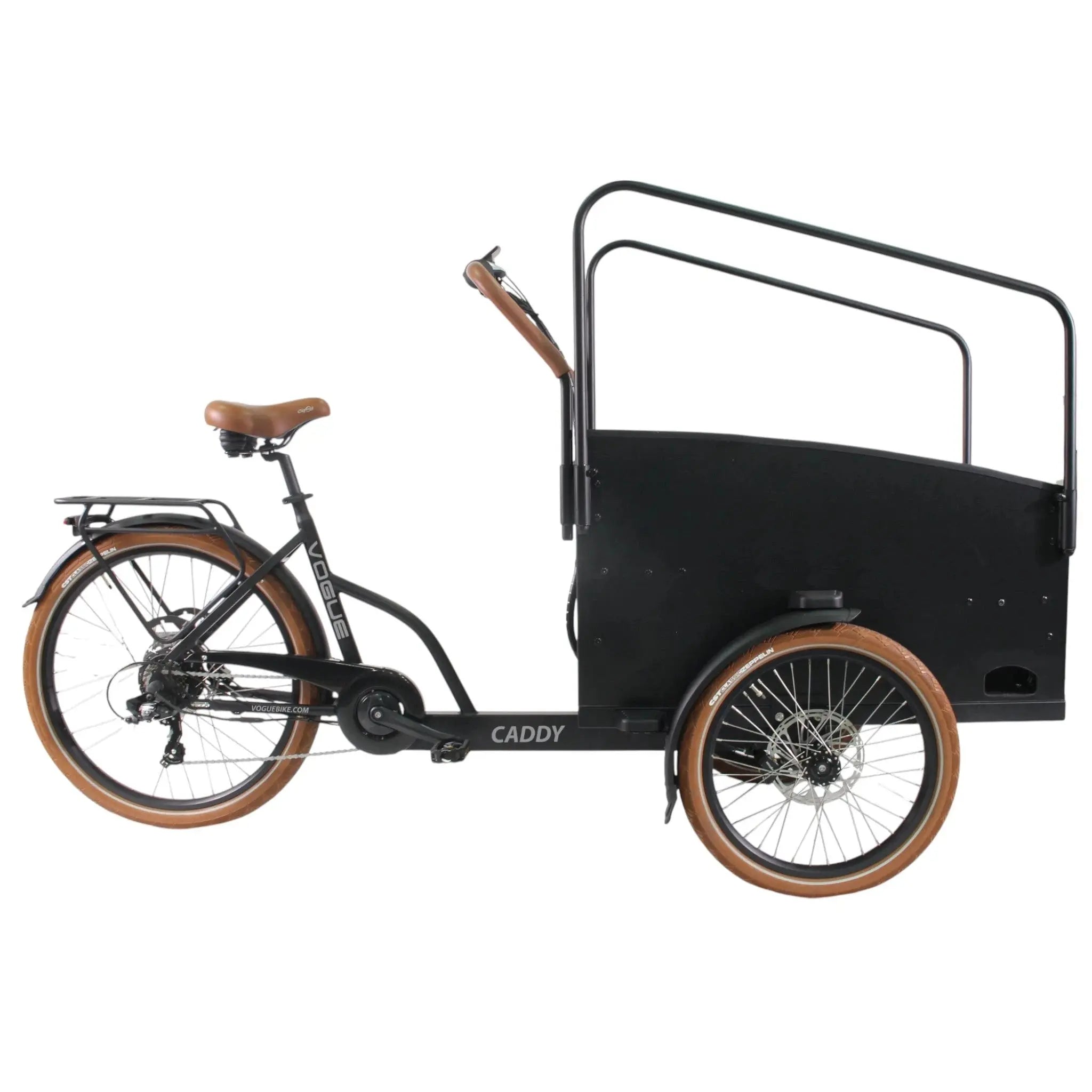 Vogue Caddy - Elektrische Bakfiets - Mat Zwart - Bruine Accenten - Accu 468Wh (36V, 13Ah) - Bafang Achterwielmotor - Shimano 7 Versnellingen - Hydraulische Remmen - AE-trading