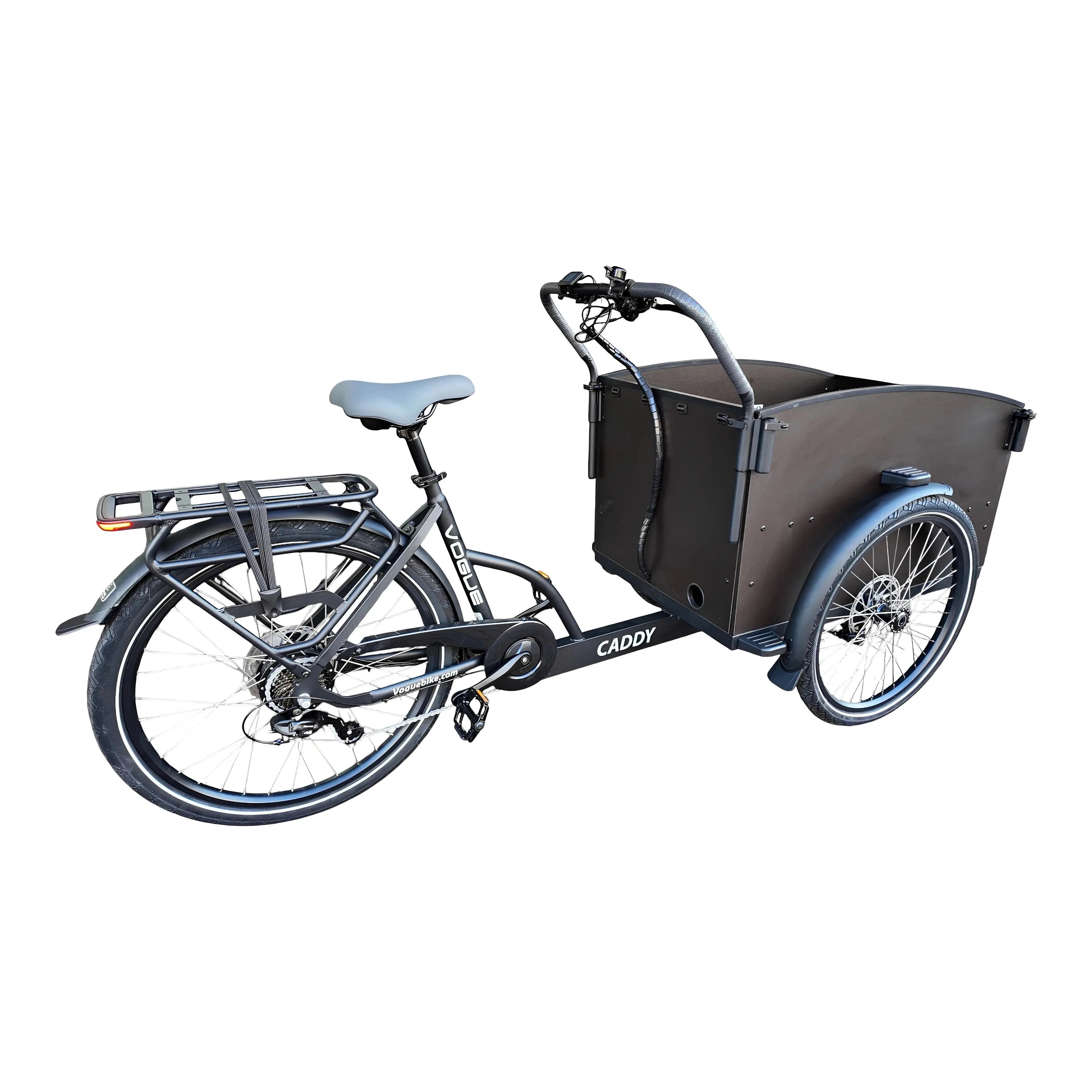 Vogue Caddy - Elektrische Bakfiets - Mat Zwart - Grijze Accenten - Accu 468Wh (36V, 13Ah) - Bafang Achterwielmotor - Shimano 7 Versnellingen - Hydraulische Remmen - AE-trading