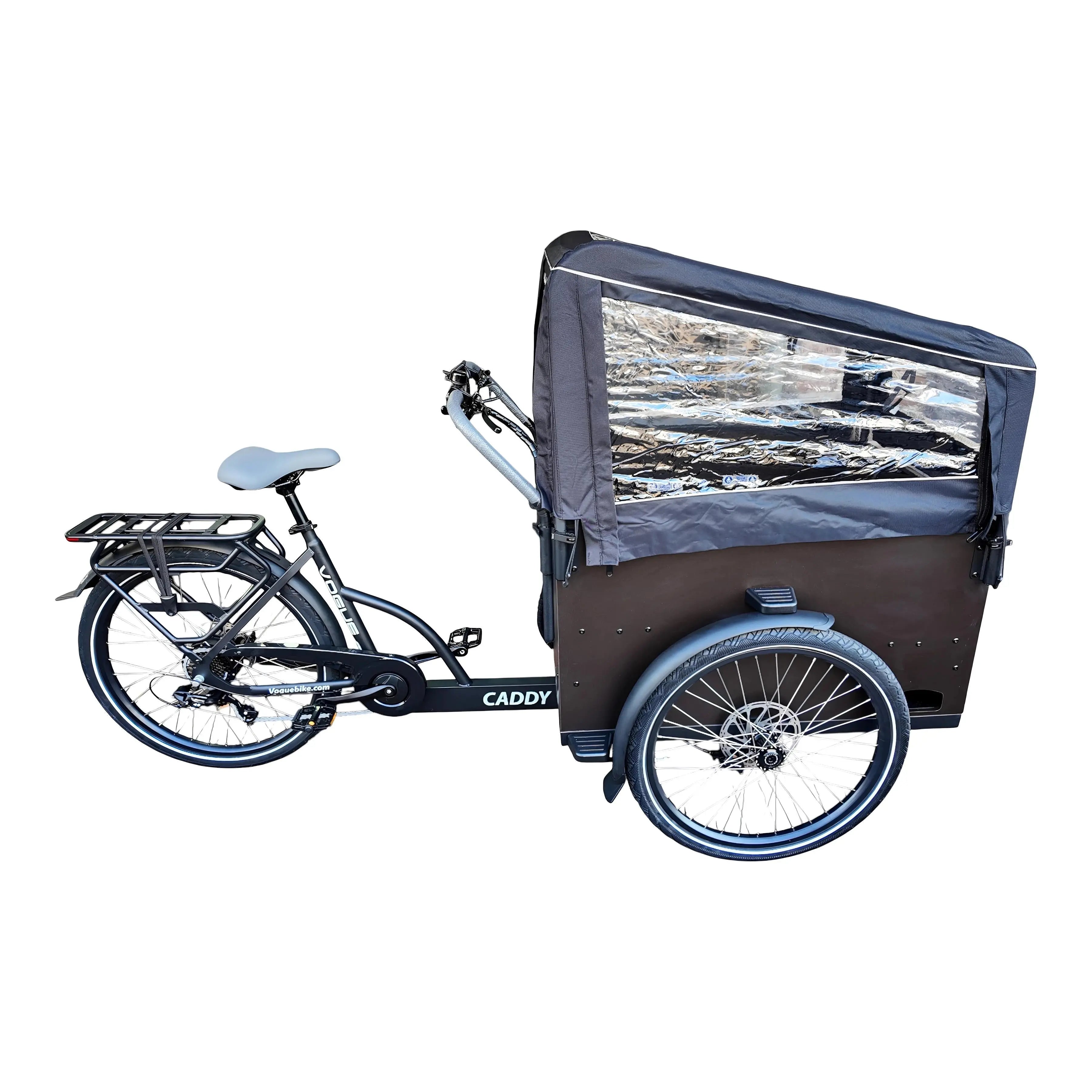 Vogue Caddy - Elektrische Bakfiets - Mat Zwart - Grijze Accenten - Accu 468Wh (36V, 13Ah) - Bafang Achterwielmotor - Shimano 7 Versnellingen - Hydraulische Remmen - AE-trading