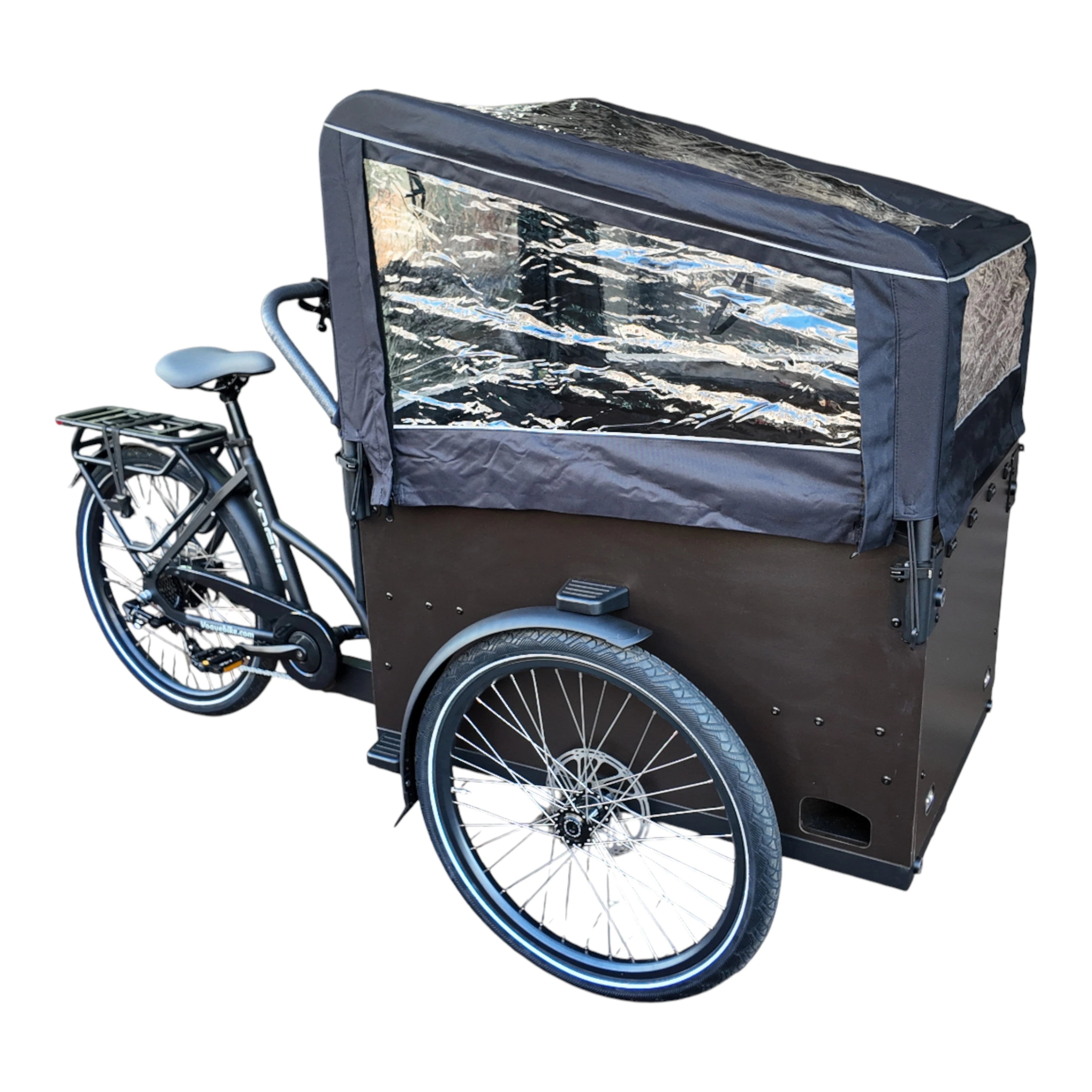 Vogue Caddy - Elektrische Bakfiets - Mat Zwart - Grijze Accenten - Accu 468Wh (36V, 13Ah) - Bafang Achterwielmotor - Shimano 7 Versnellingen - Hydraulische Remmen - AE-trading